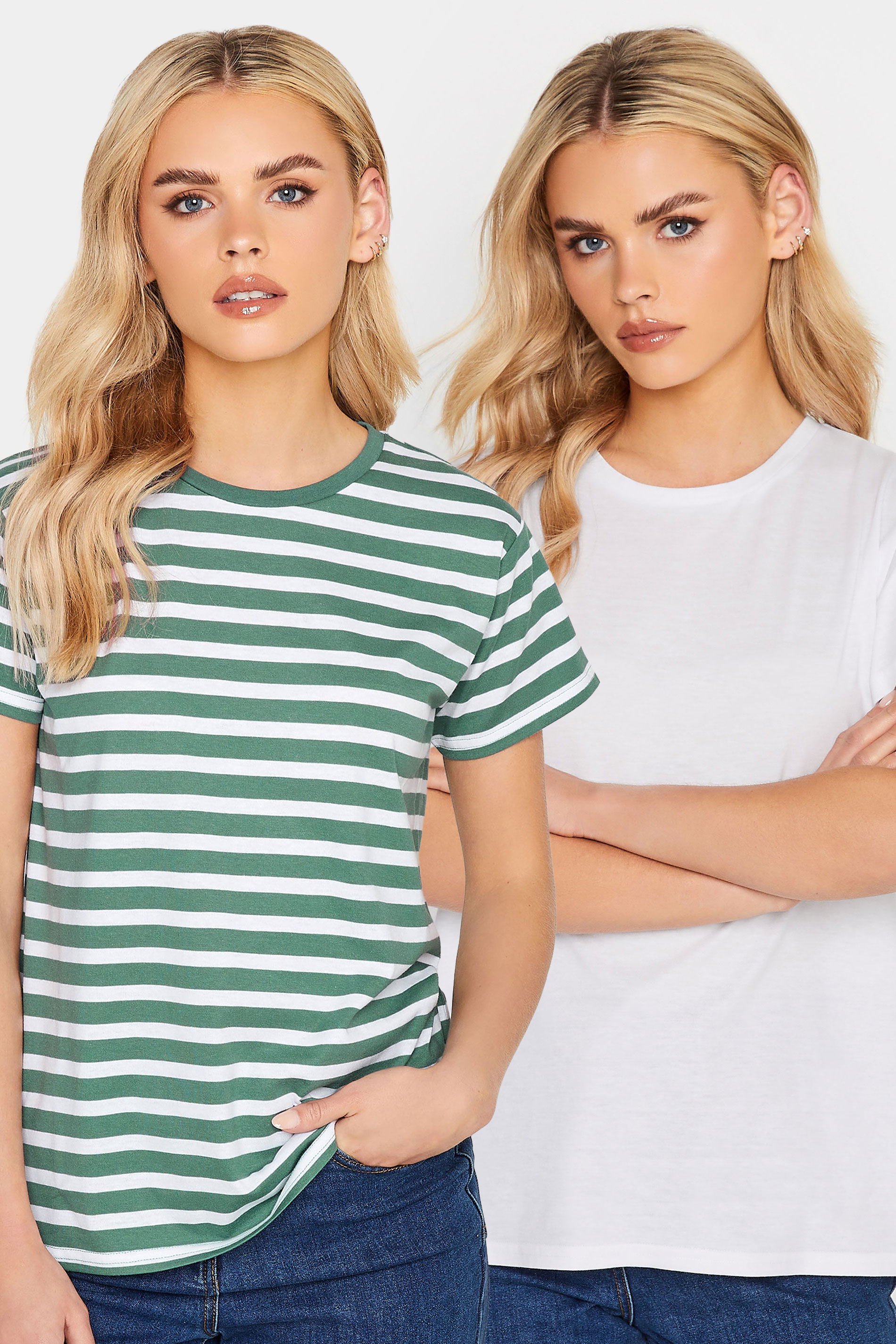 PixieGirl 2 PACK Green & White Stripe T-Shirts | PixieGirl 1
