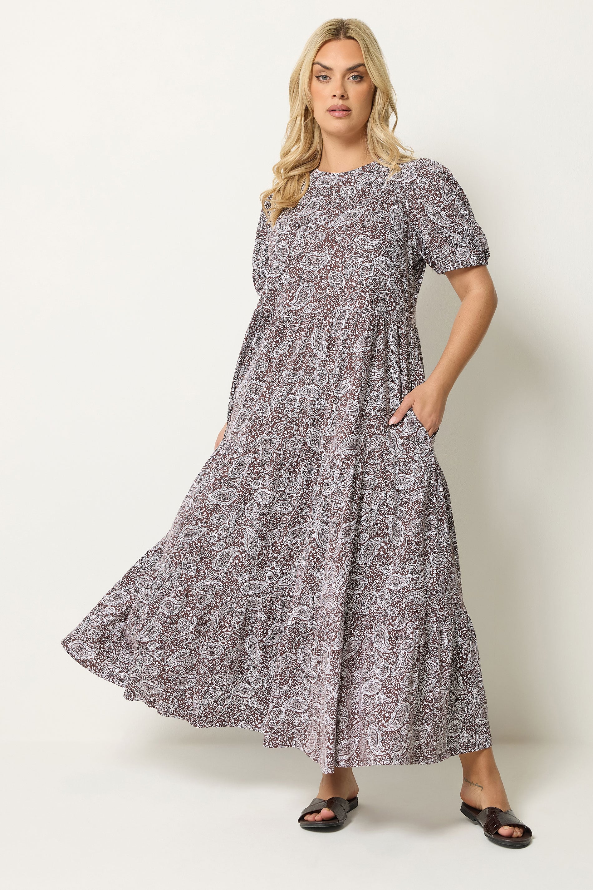 YOURS Plus Size Brown Paisley Tiered Maxi Dress | Yours Clothing 3