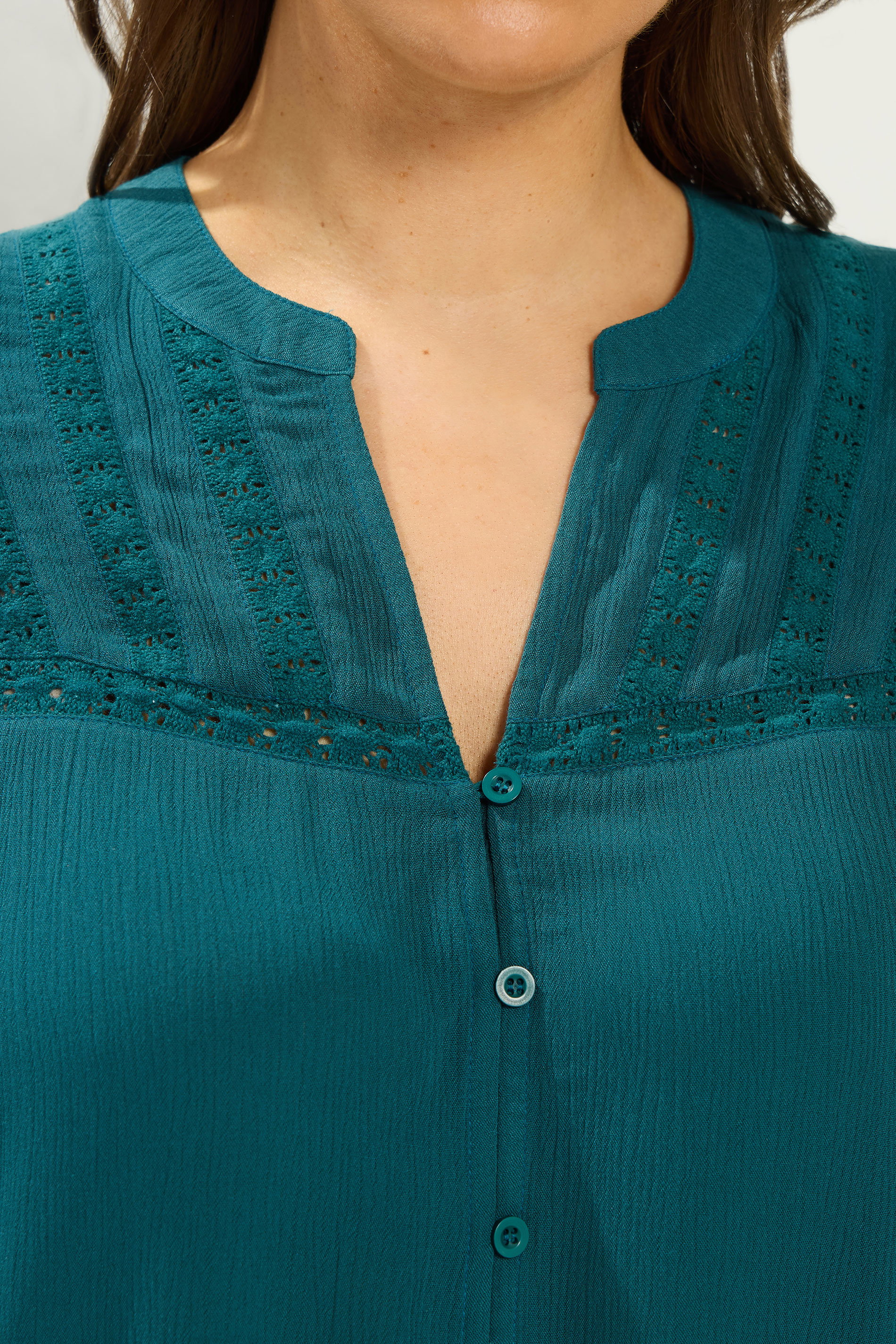 YOURS Curve Teal Blue Notch Neck Crochet Blouse | Yours Clothing  4