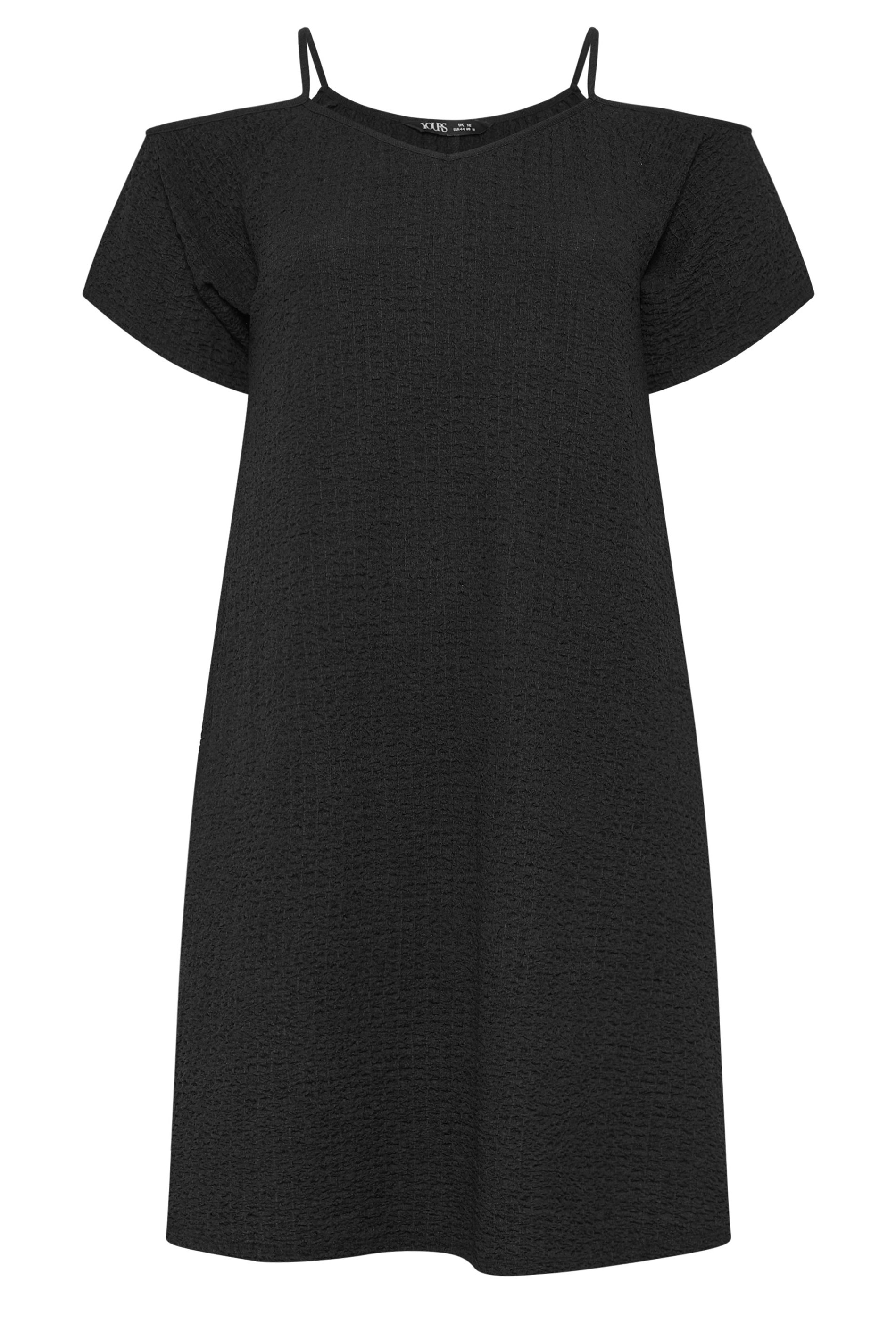 YOURS Plus Size Black Texture Cold Shoulder Dress | Yours Clothing 5