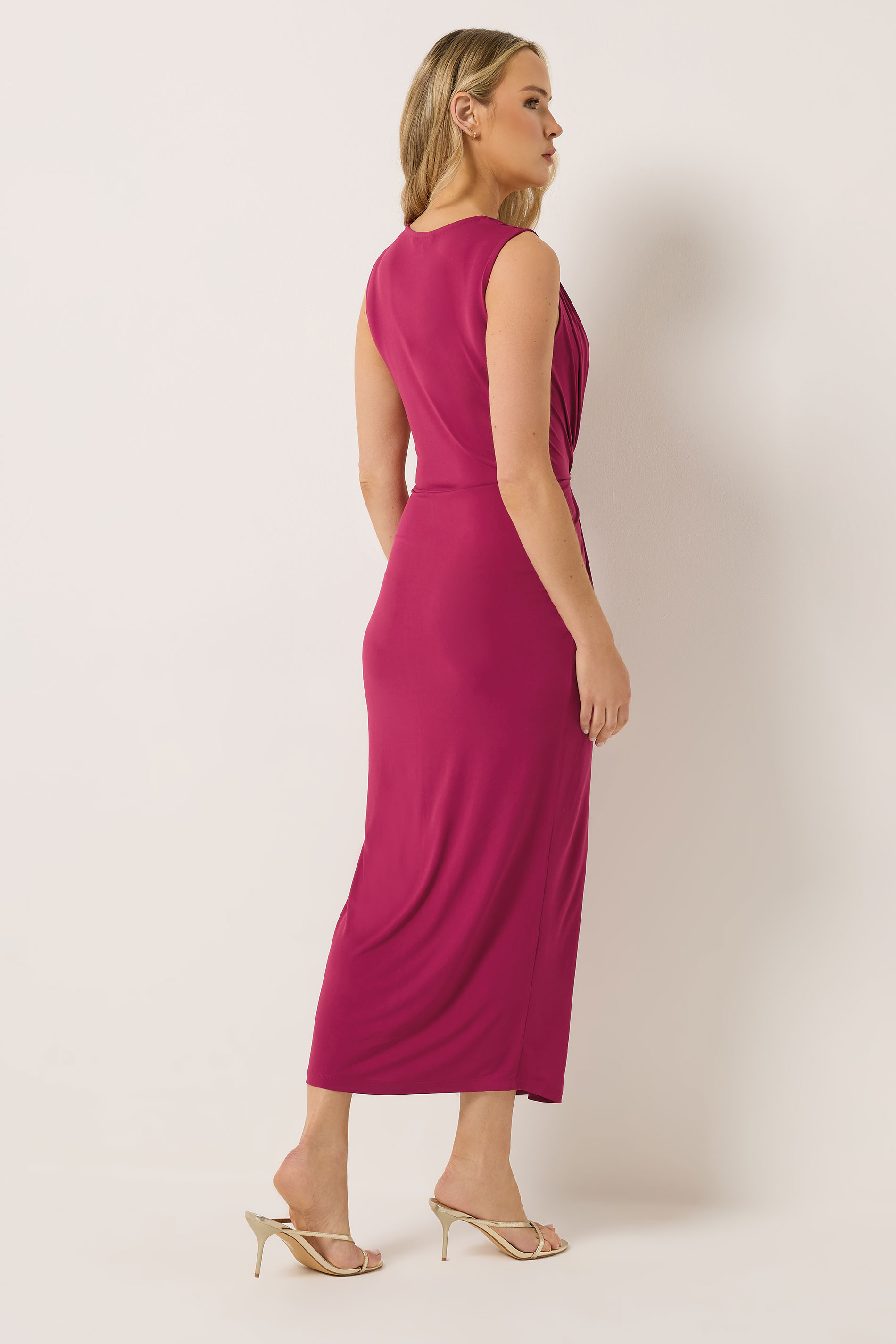 LTS Tall Women's Berry Red Gathered Front Midi Dress | Long Tall Sally 2