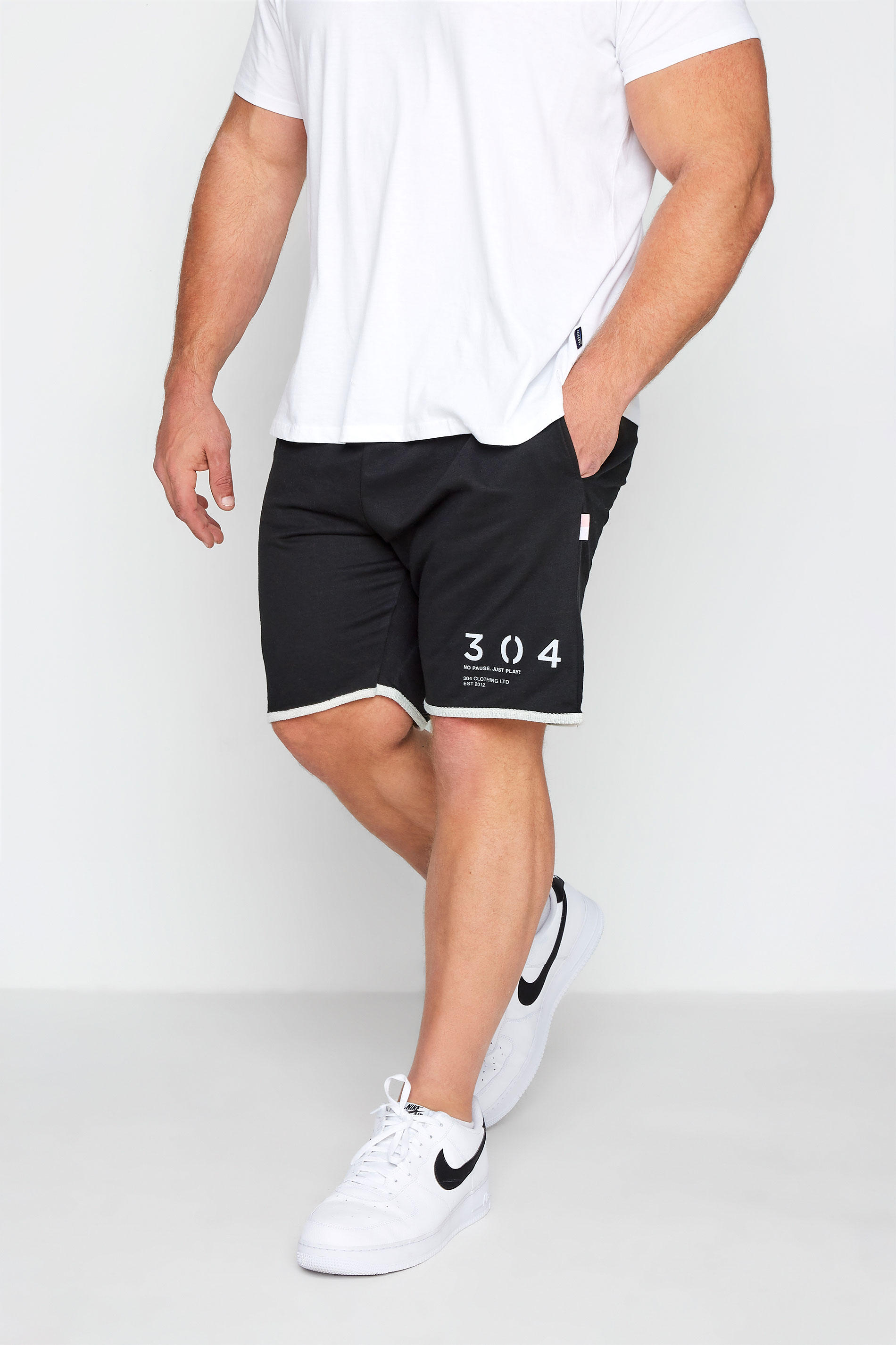 304 CLOTHING Big & Tall Black Raw Edge Jogger Shorts 1