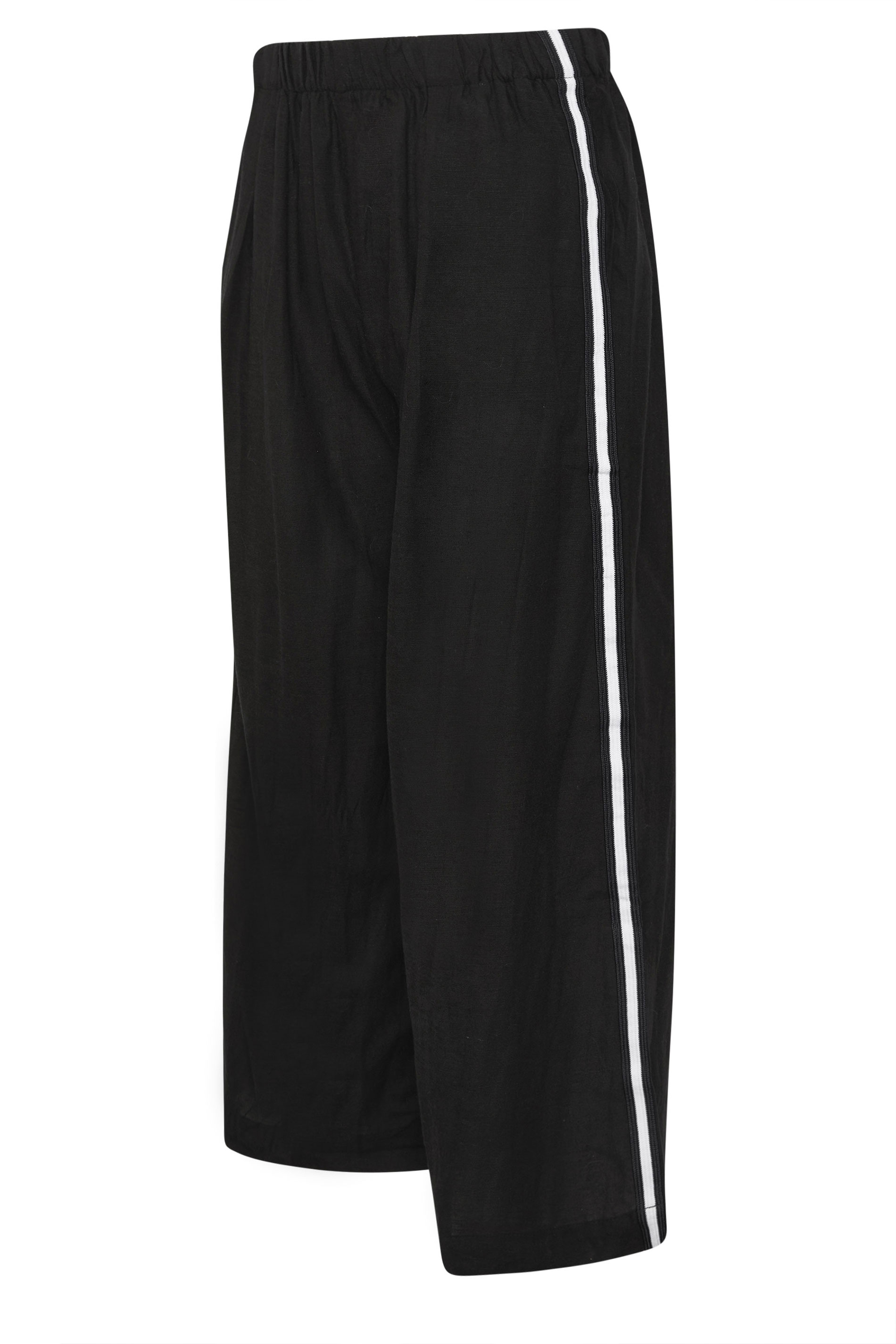 PxieGirl Petite Women's Black Side Stripe Linen Wide Leg Trousers | PixieGirl 6