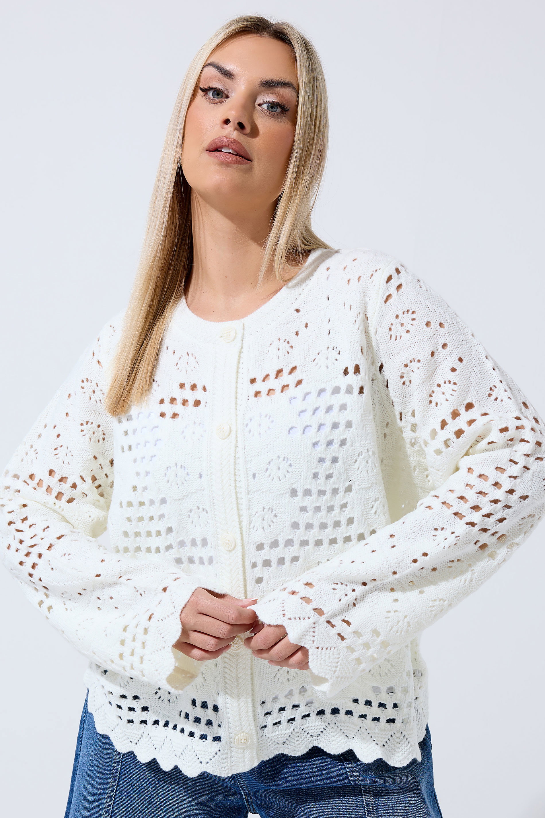 LIMITED COLLECTION Plus Size Ivory White Floral Crochet Cardigan | Yours Clothing 3