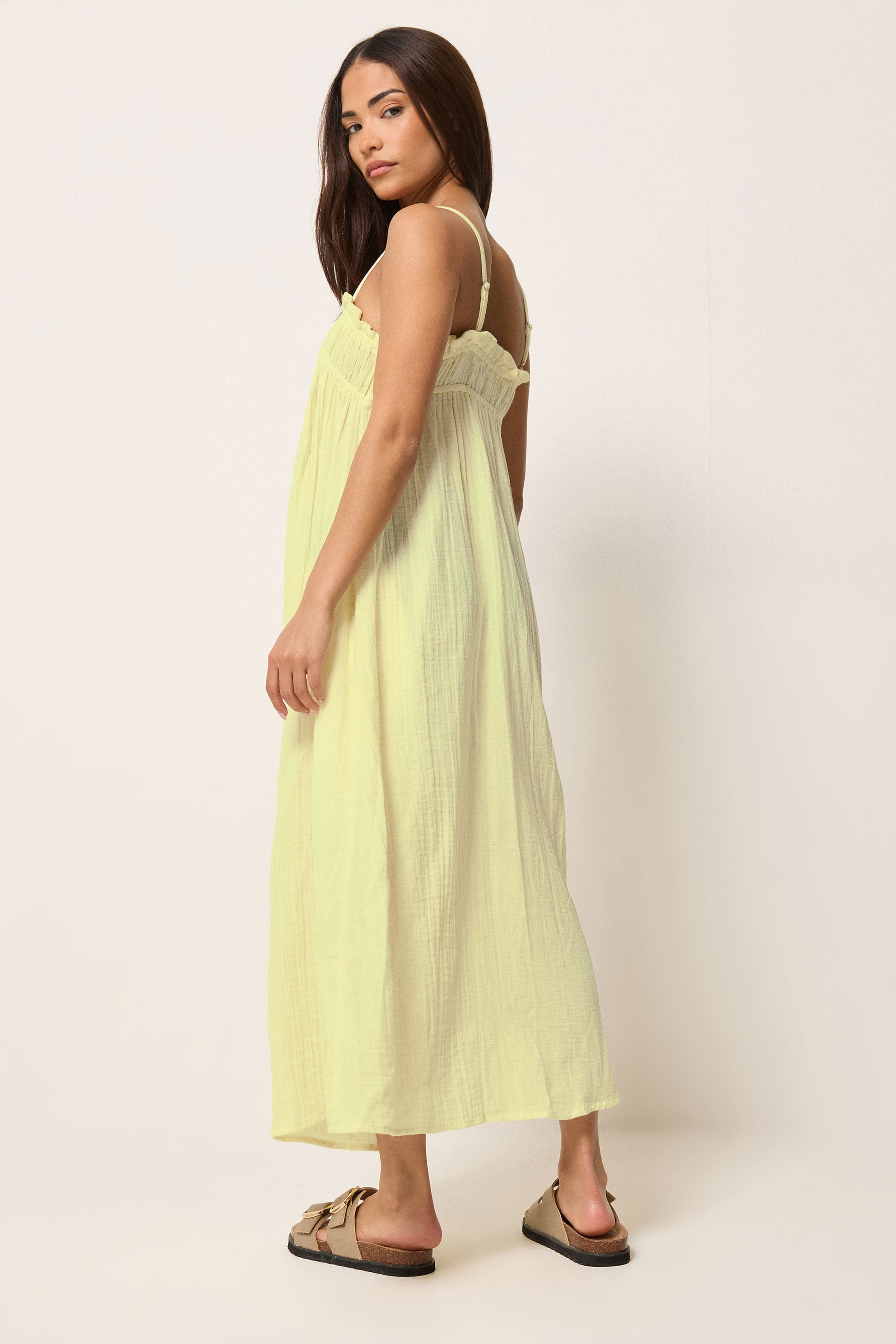 PixieGirl Petite Women's Yellow Cotton Cheesecloth Maxi Dress | PixieGirl 1