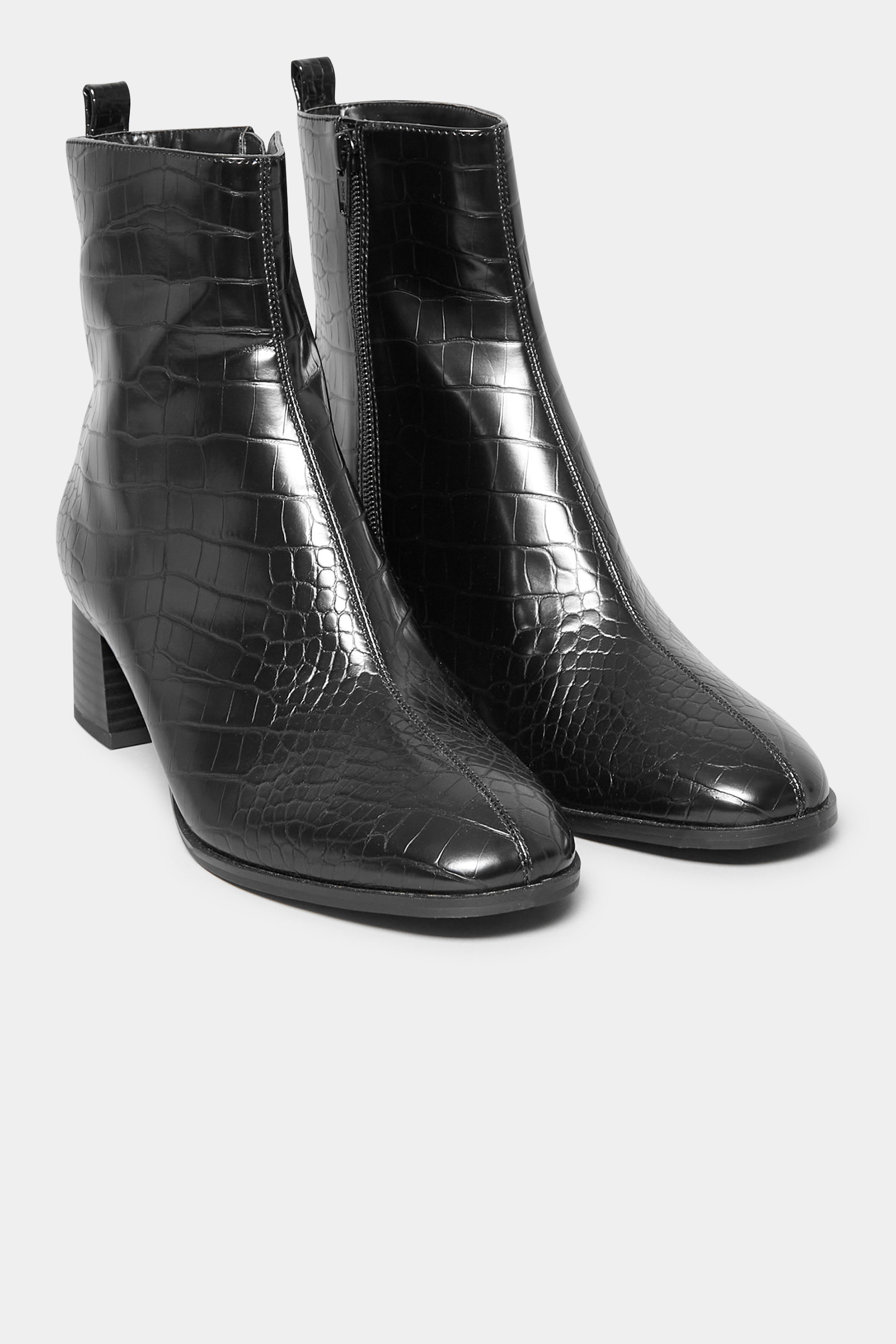 LTS Black Croc Block Heel Boots In Standard Fit| Long Tall Sally | Long ...
