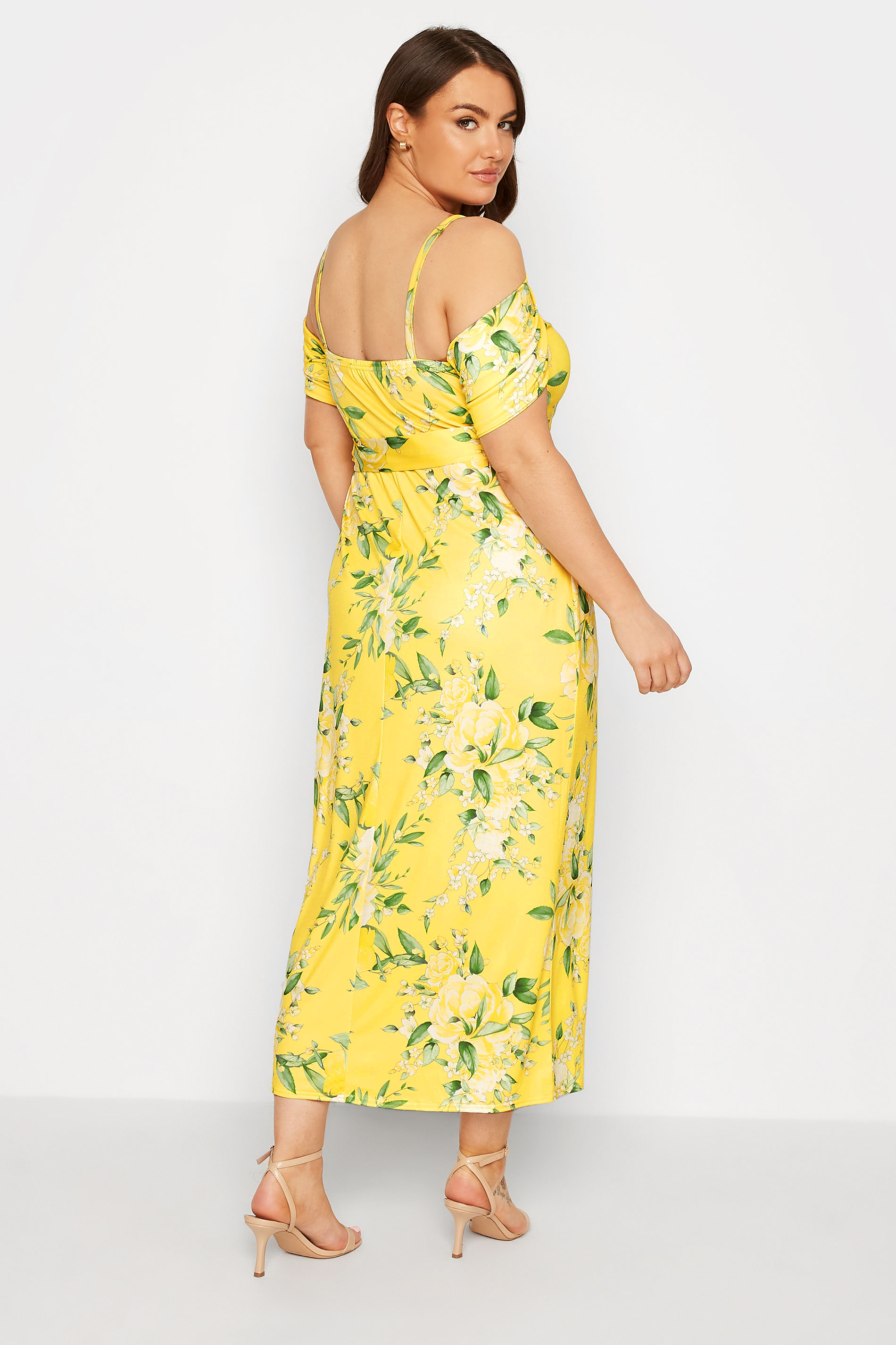 YOURS LONDON Plus Size Yellow Floral Cold Shoulder Maxi Dress | Yours Clothing 3