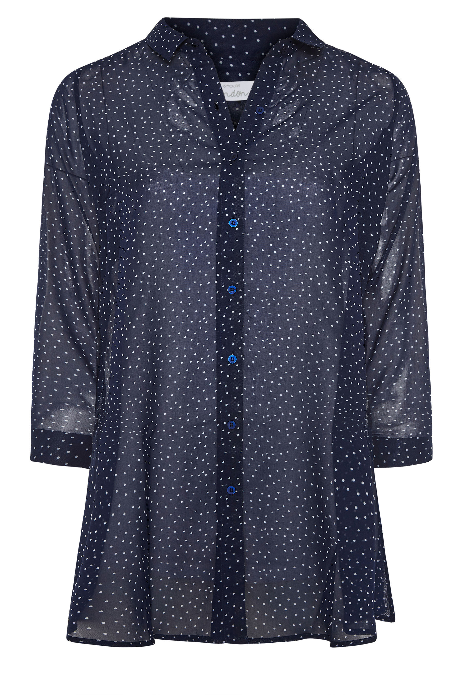 Navy Blue Polka Dot Chiffon Shirt 
