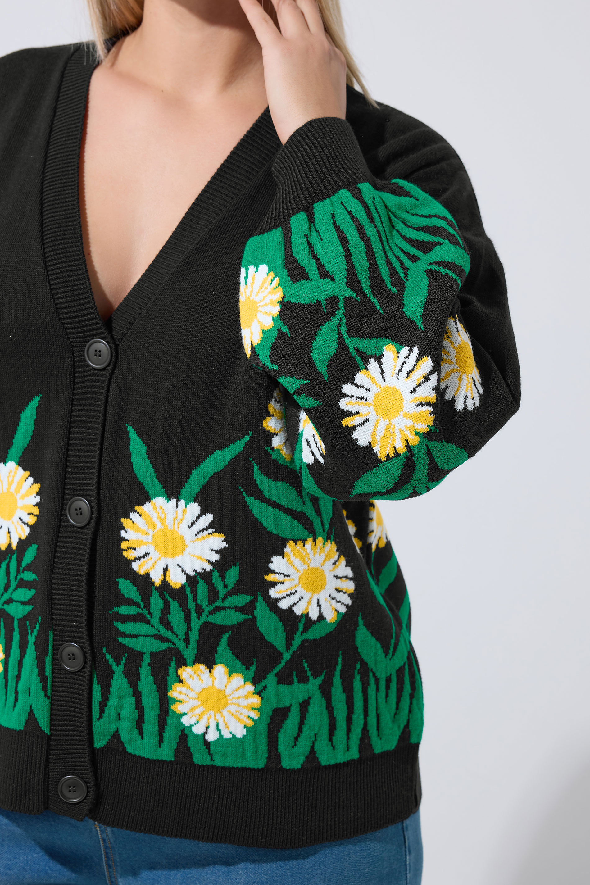 LIMITED COLLECTION Plus Size Black Floral Knitted Cardigan | Yours Clothing 4