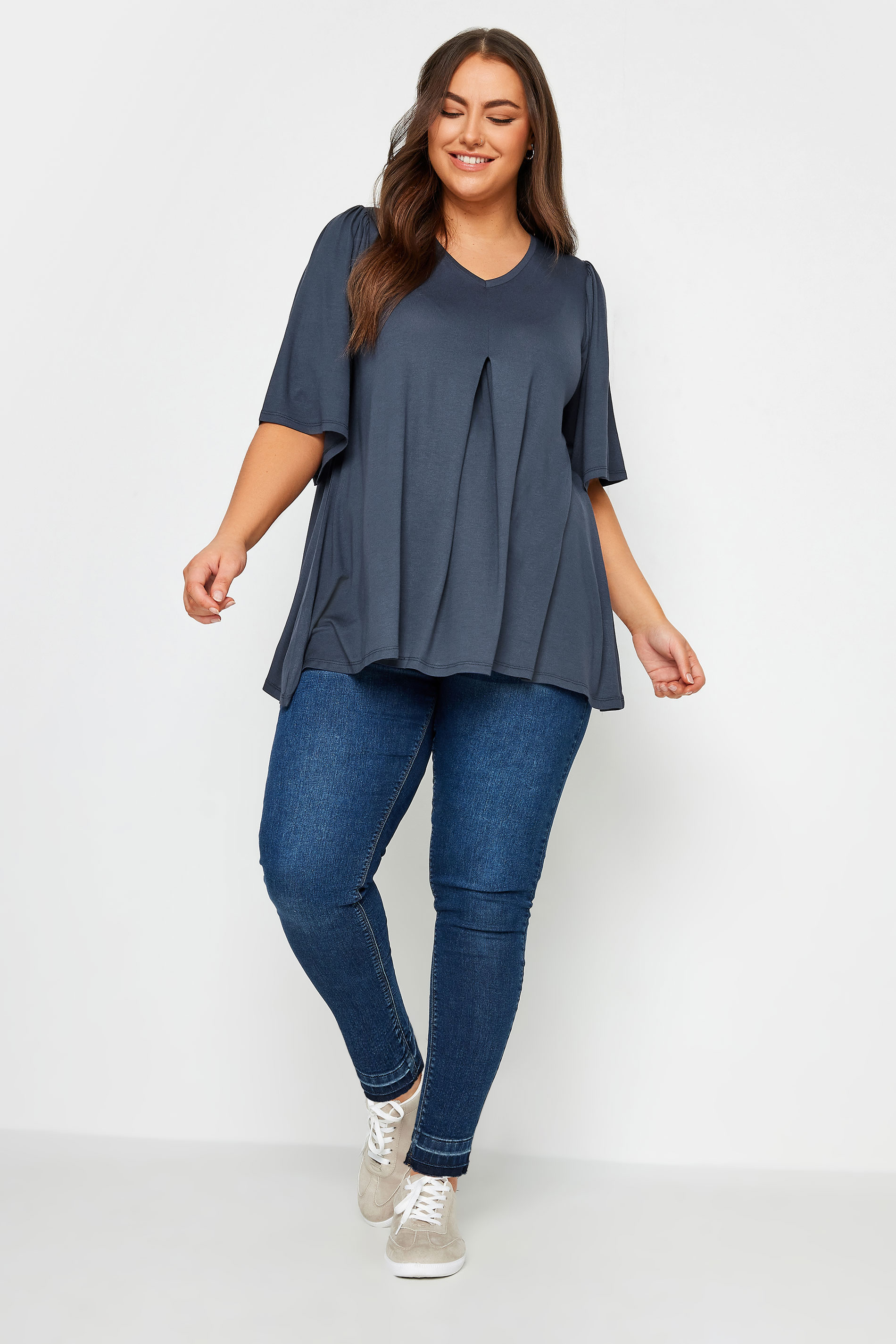 YOURS Plus Size Blue Pleated Swing Top | Yours Clothing 2