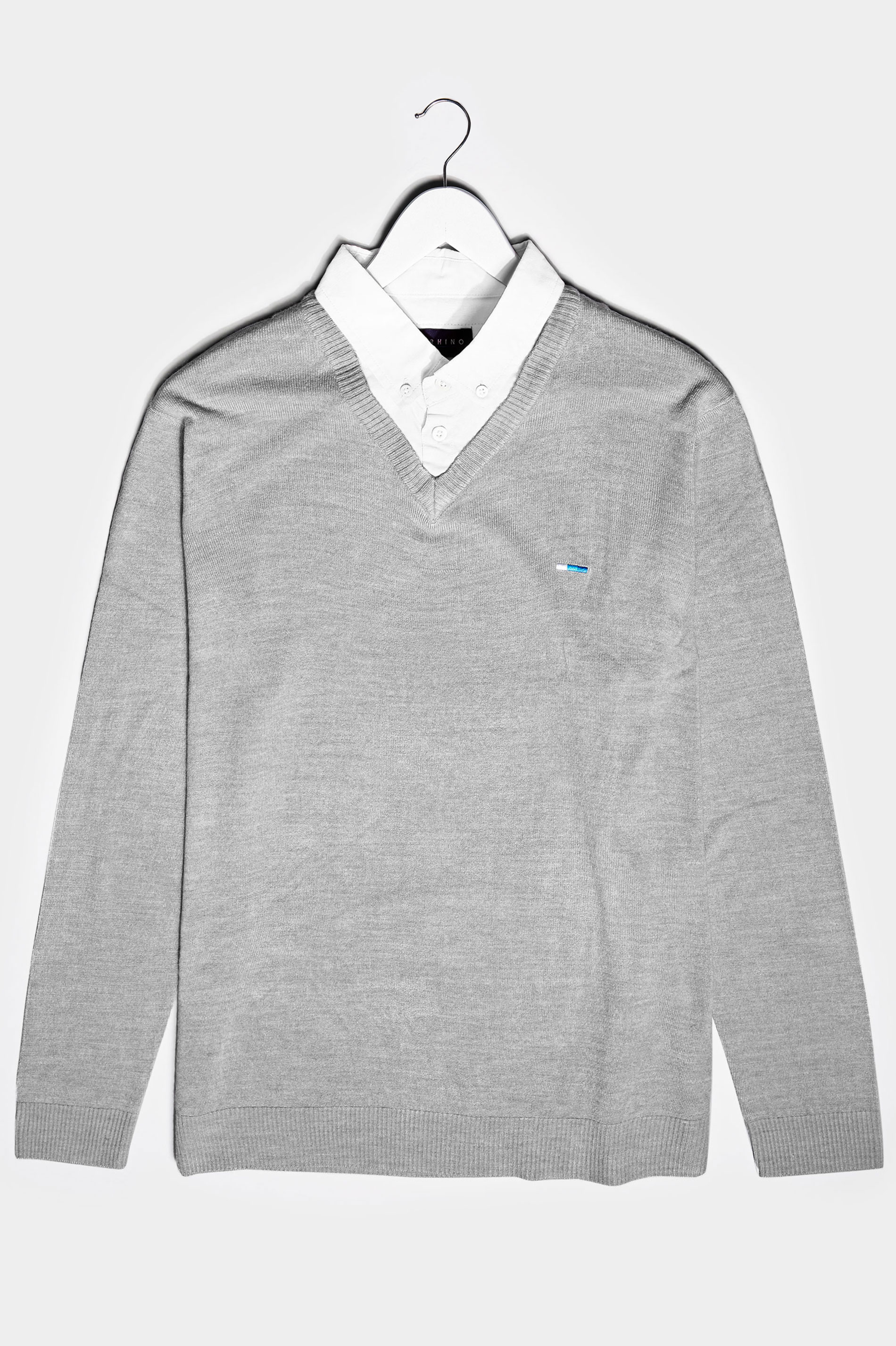 BadRhino Light Grey & White Essential Mock Shirt Jumper_F.jpg