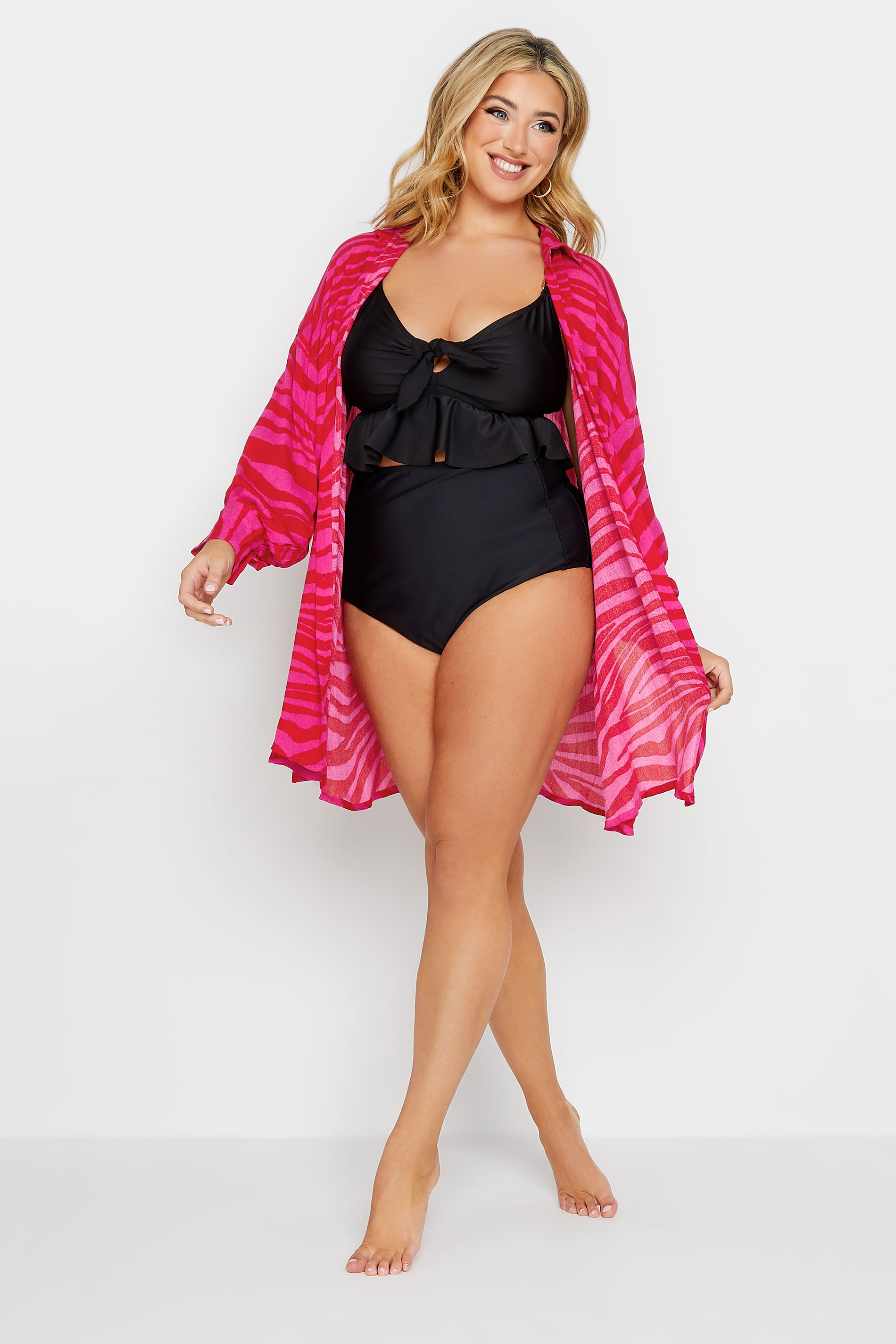 YOURS Plus Size Pink Animal Print Crinkle Beach Shirt | Yours Clothing 2