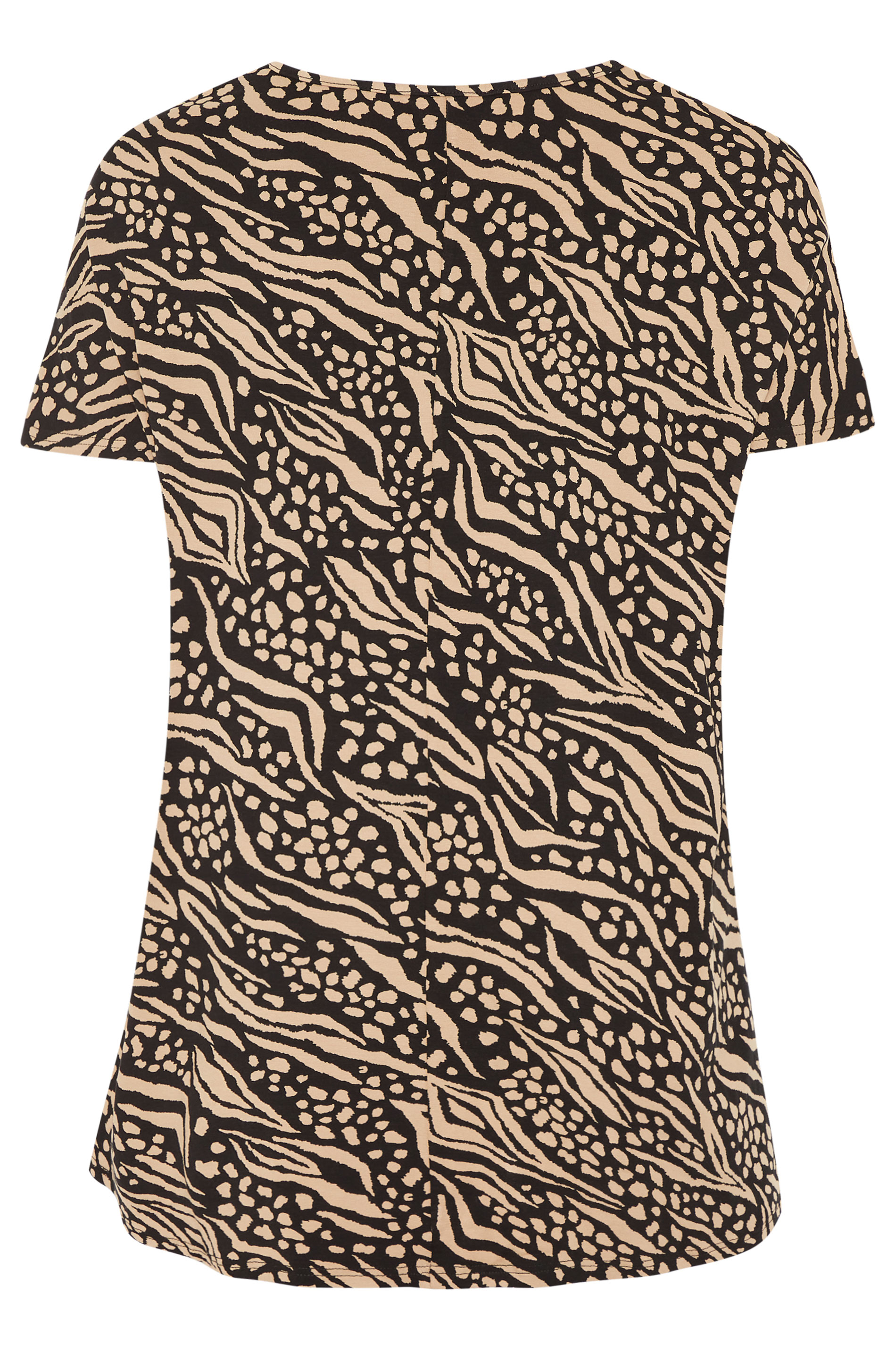 Brown Zebra Print Grown on Sleeve T-Shirt | Yours Clothing