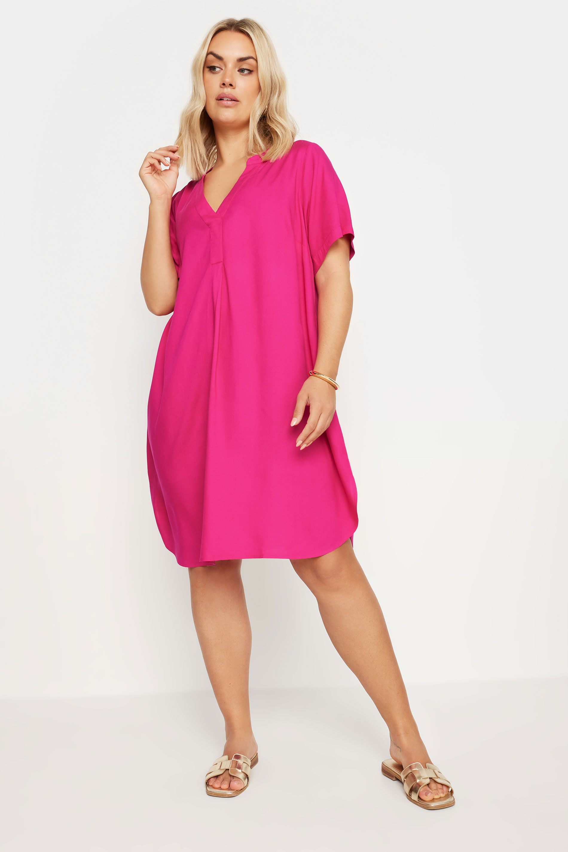 YOURS Plus Size Hot Pink Short Sleeve Tunic Dress | Yours Clothing 2