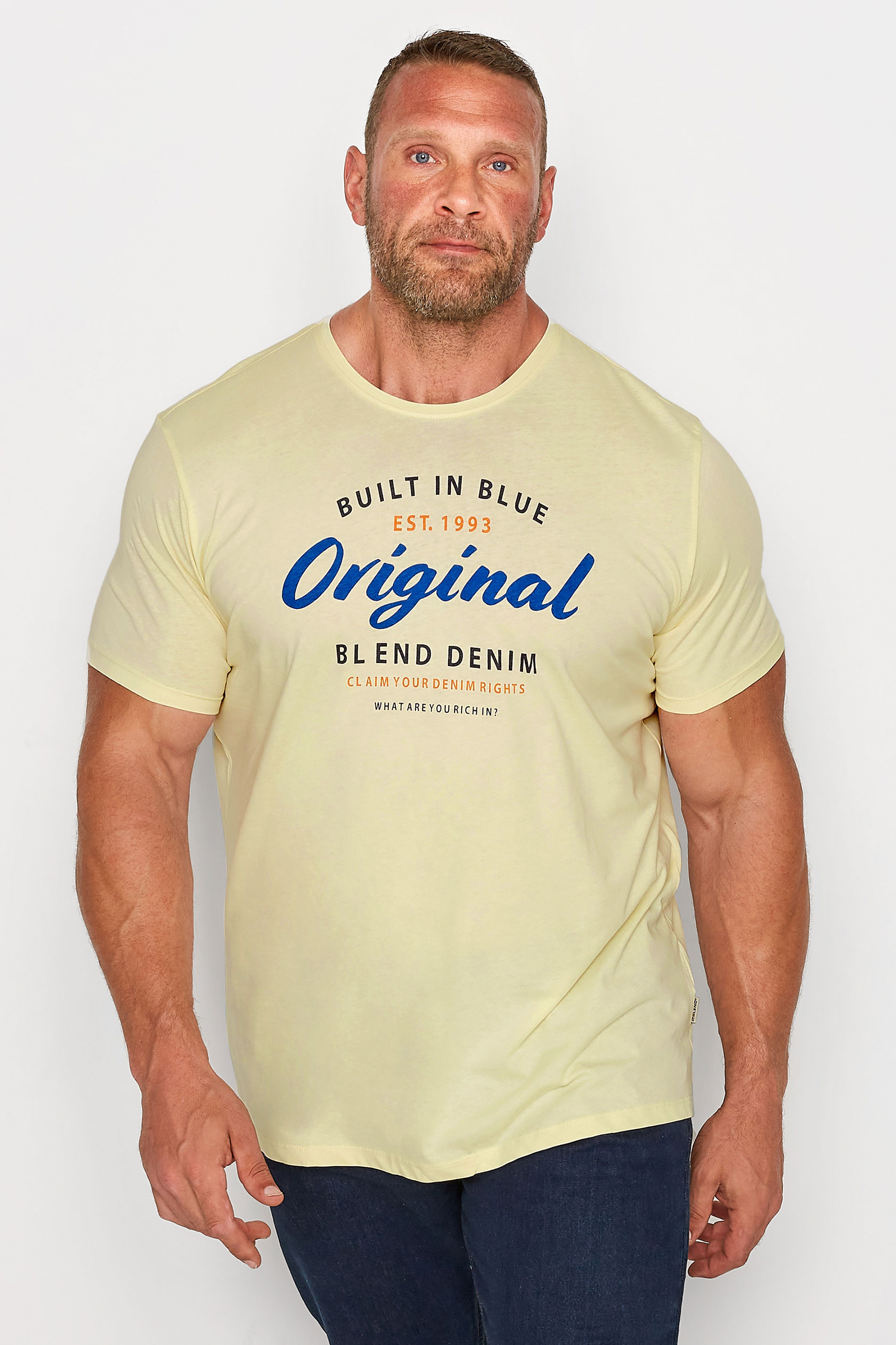 BLEND Big & Tall Cream Printed Logo T-Shirt 1