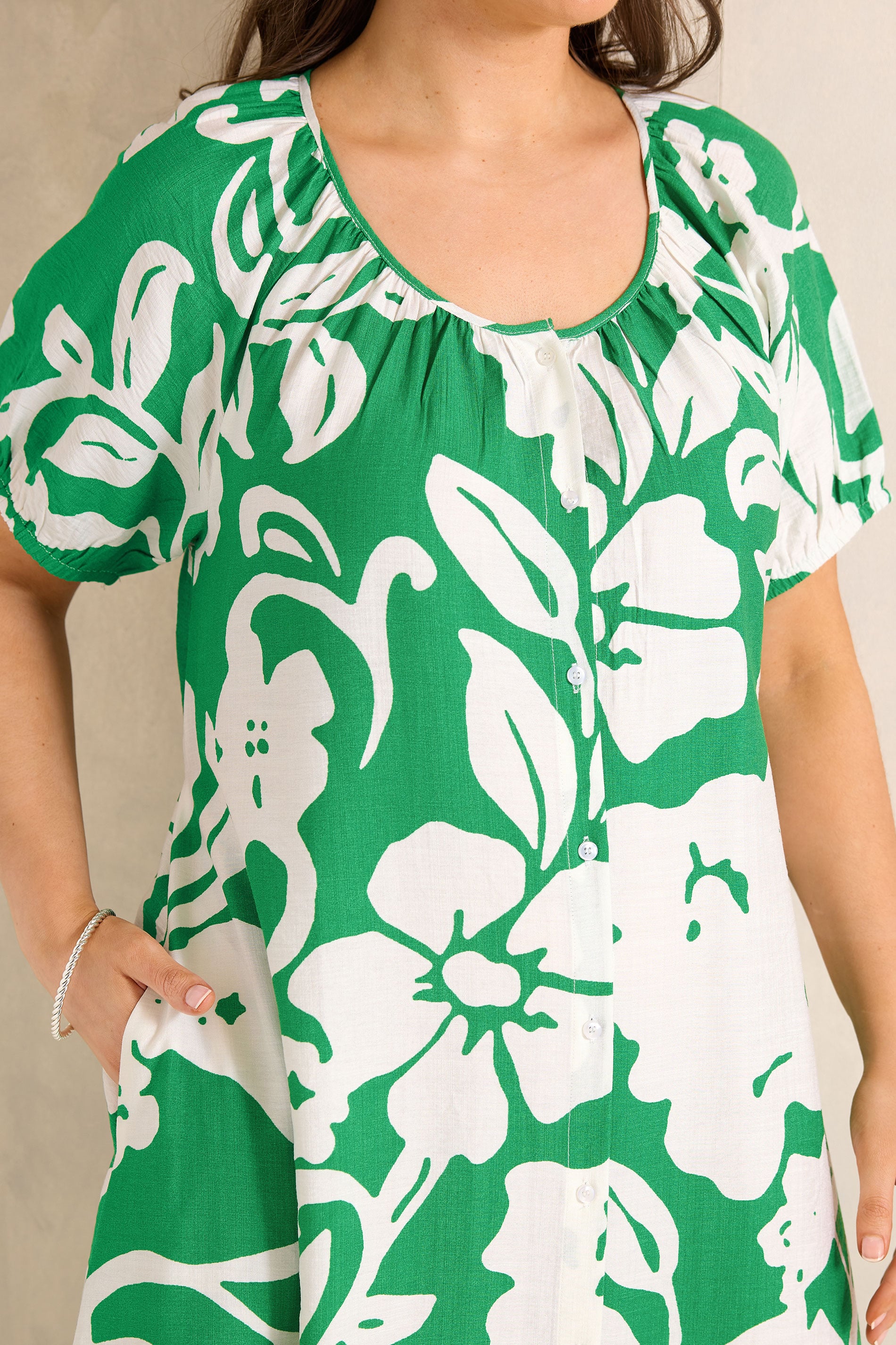 EVANS Plus Size Green Floral Swing Dress | Evans 4