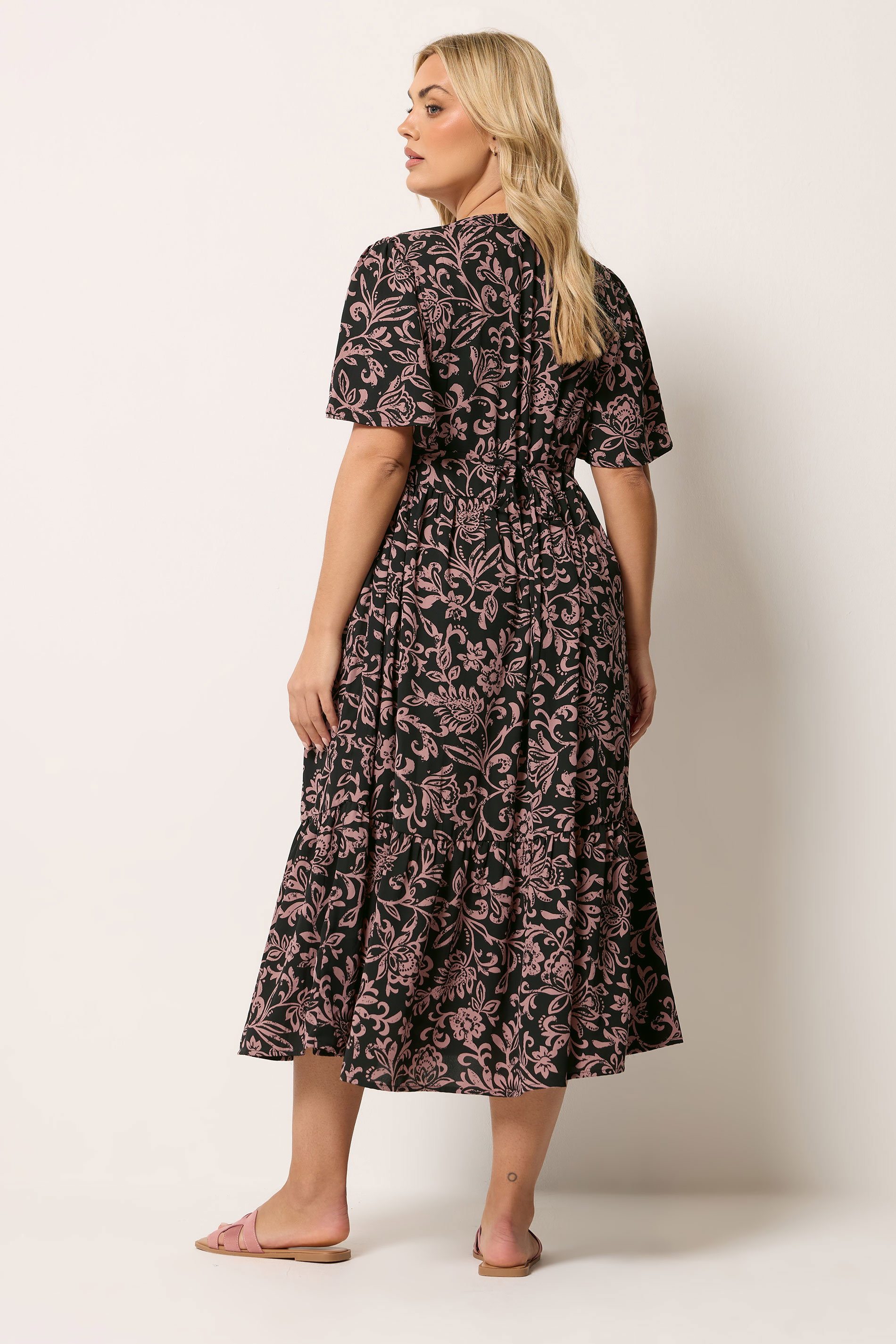 YOURS Plus Size Black Abstract Floral Placket Dress | Yours Clothing 2