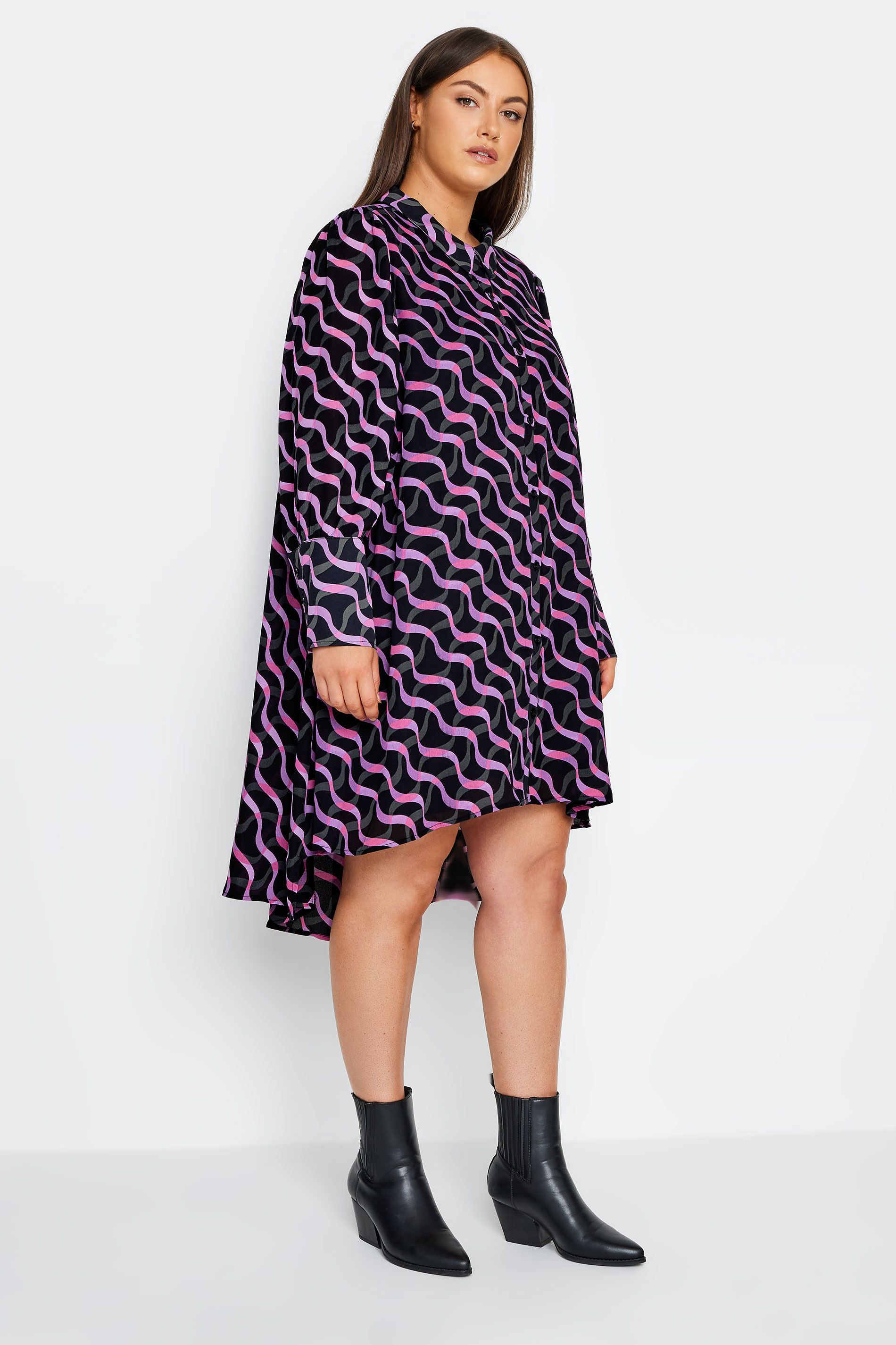 Evans Black & Purple Swirl Print Shirt Dress 2
