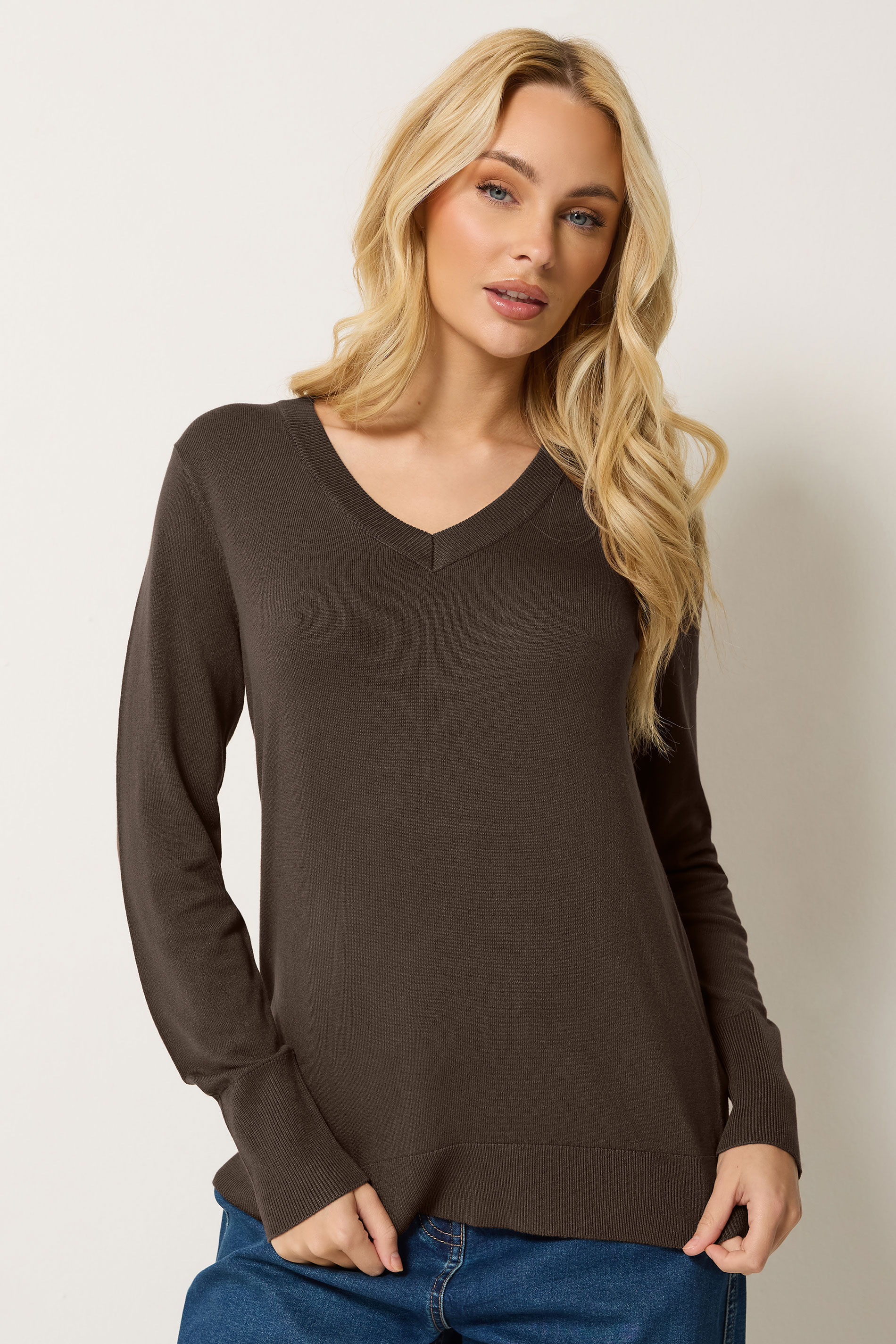 M&Co Chocolate Brown V-Neck Jumper | M&Co 3