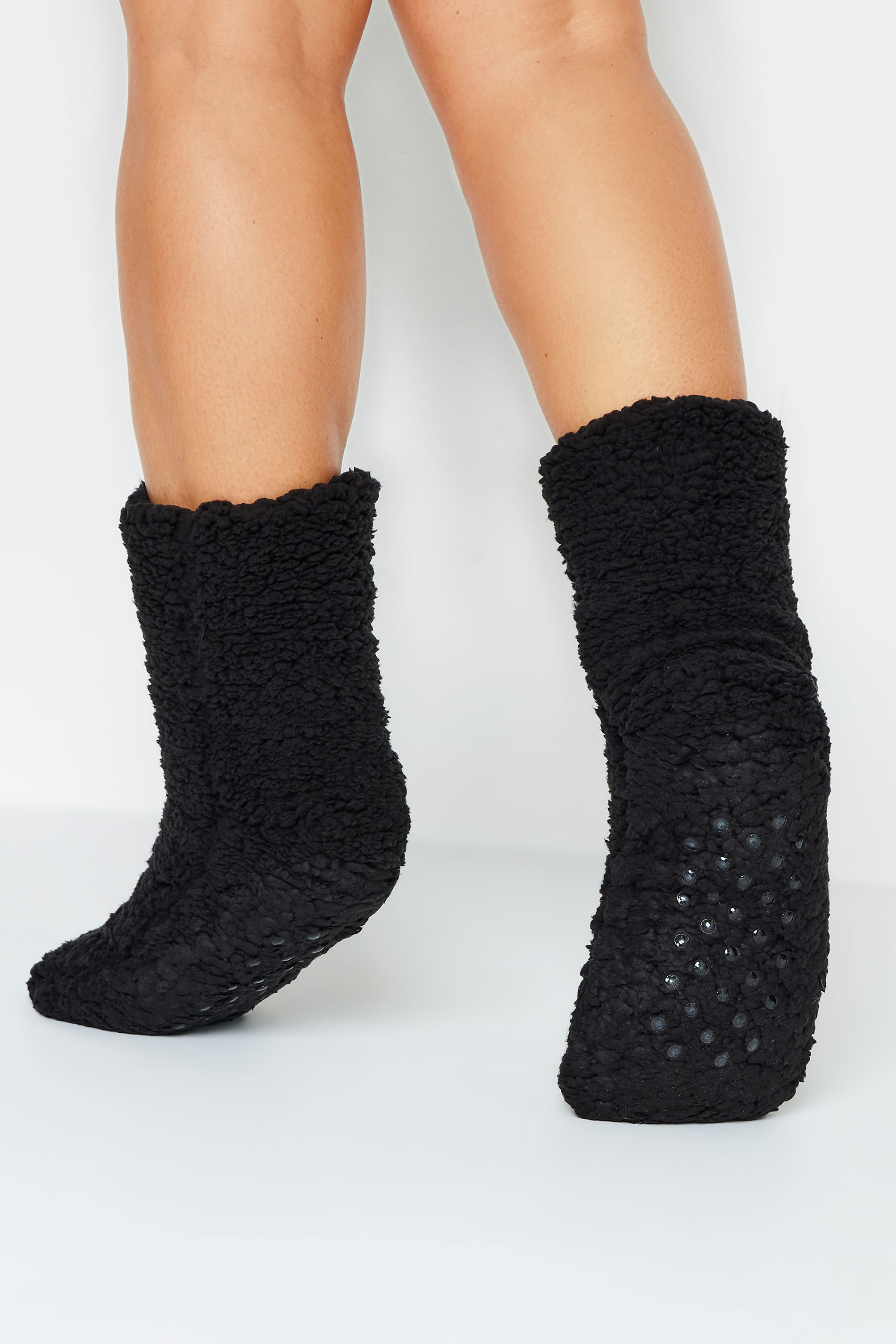 Black Fluffy Slipper Socks | Yours Clothing  1