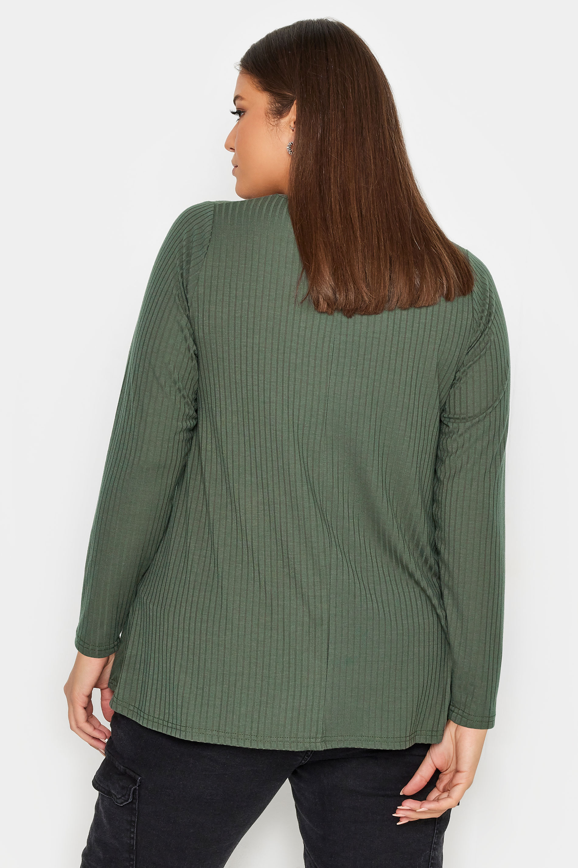 LIMITED COLLECTION Plus Size Khaki Green Ribbed Button Front Top | Yours Clothing 2
