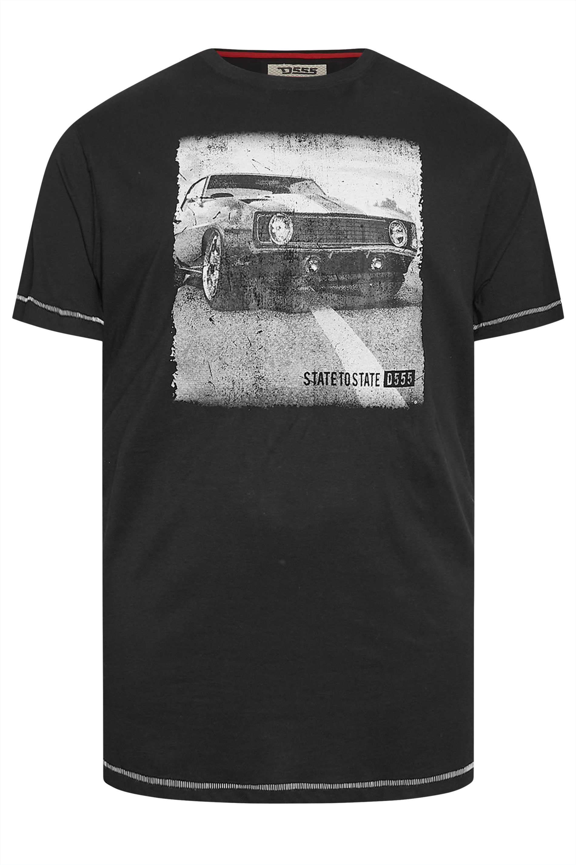 D555 Big & Tall Black Retro Car Print T-Shirt | BadRhino 3