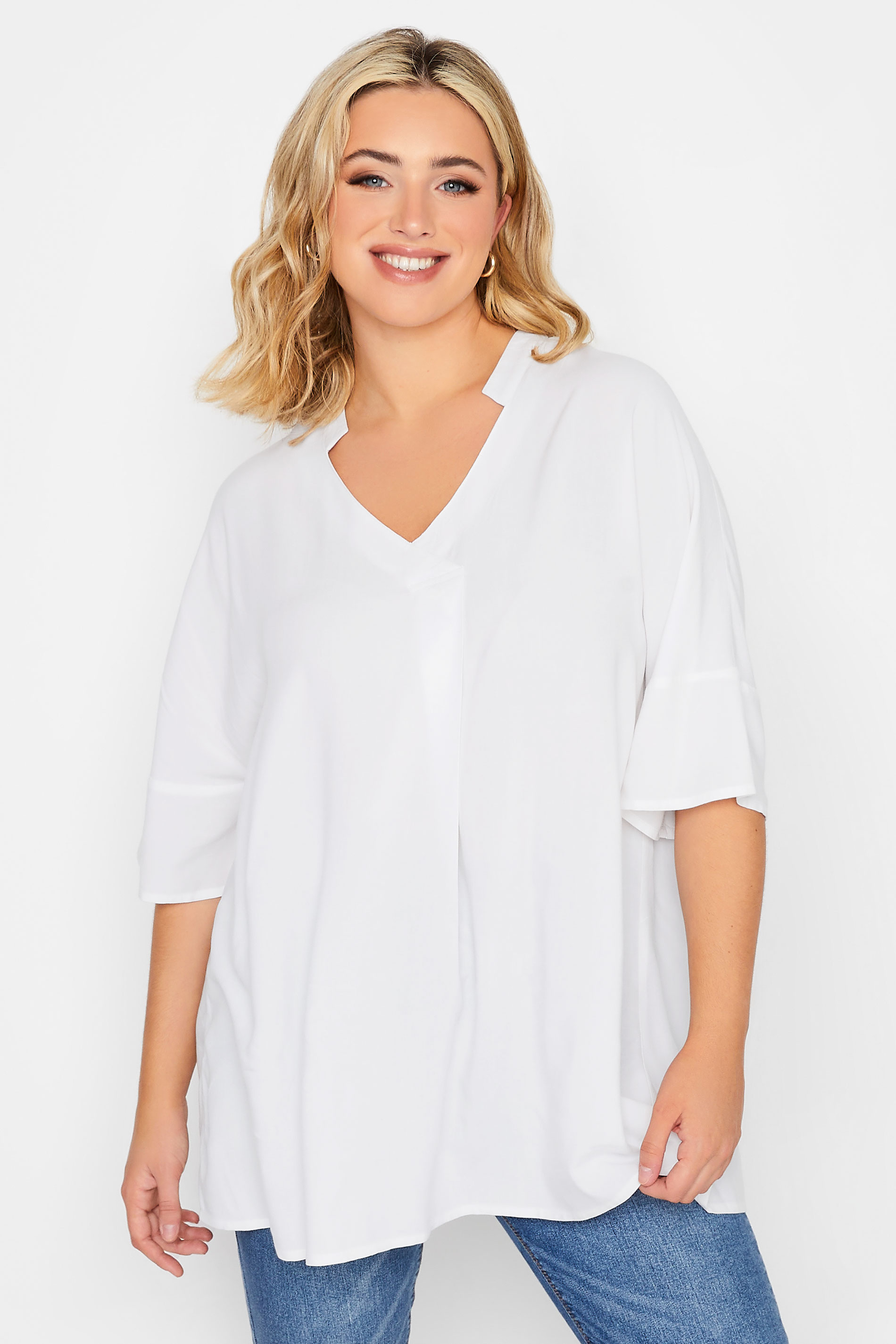 YOURS Curve Plus Size White Pleat Front Top | Yours Clothing  1
