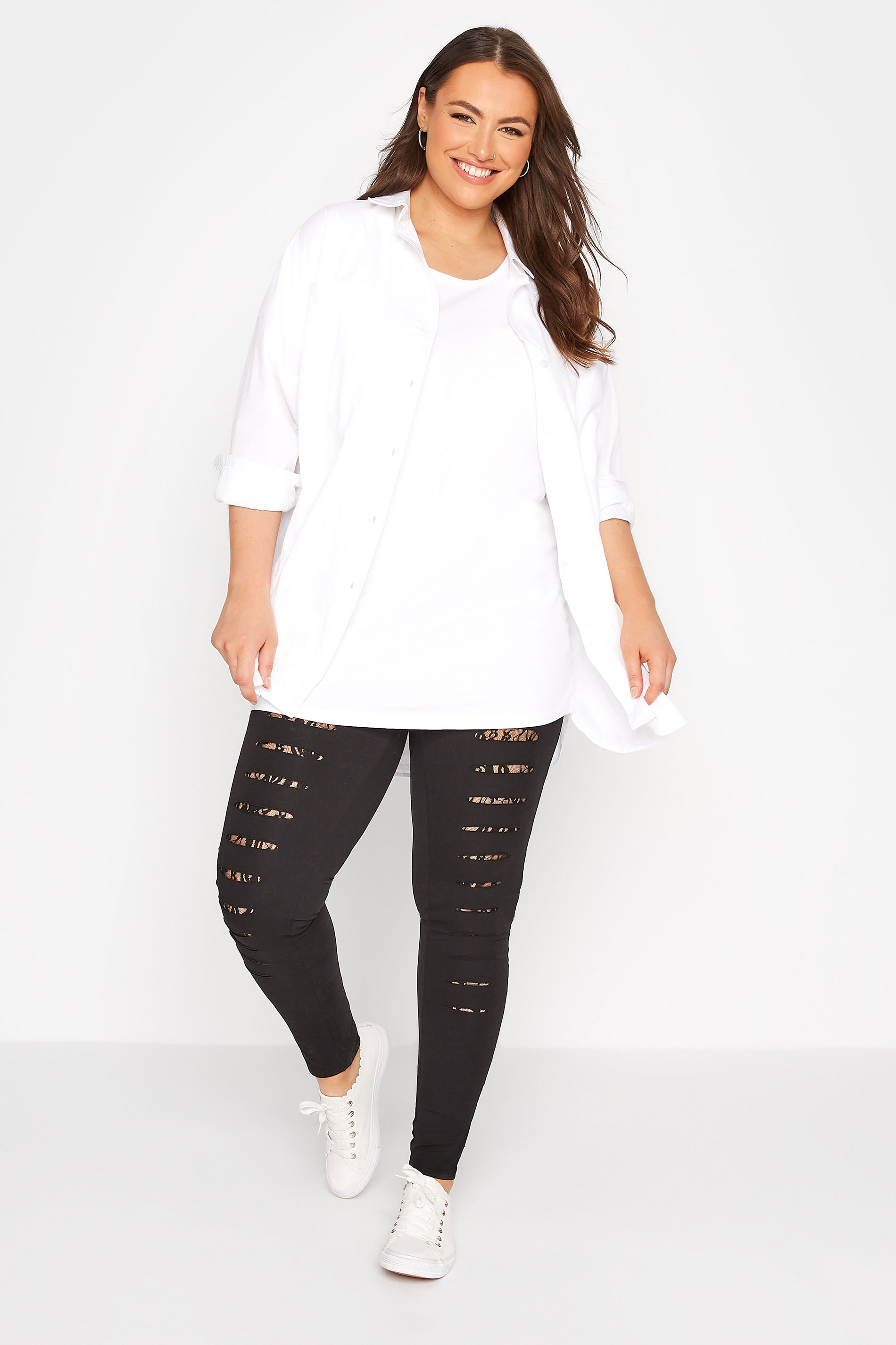 Plus Size Black Ripped Lace Insert 