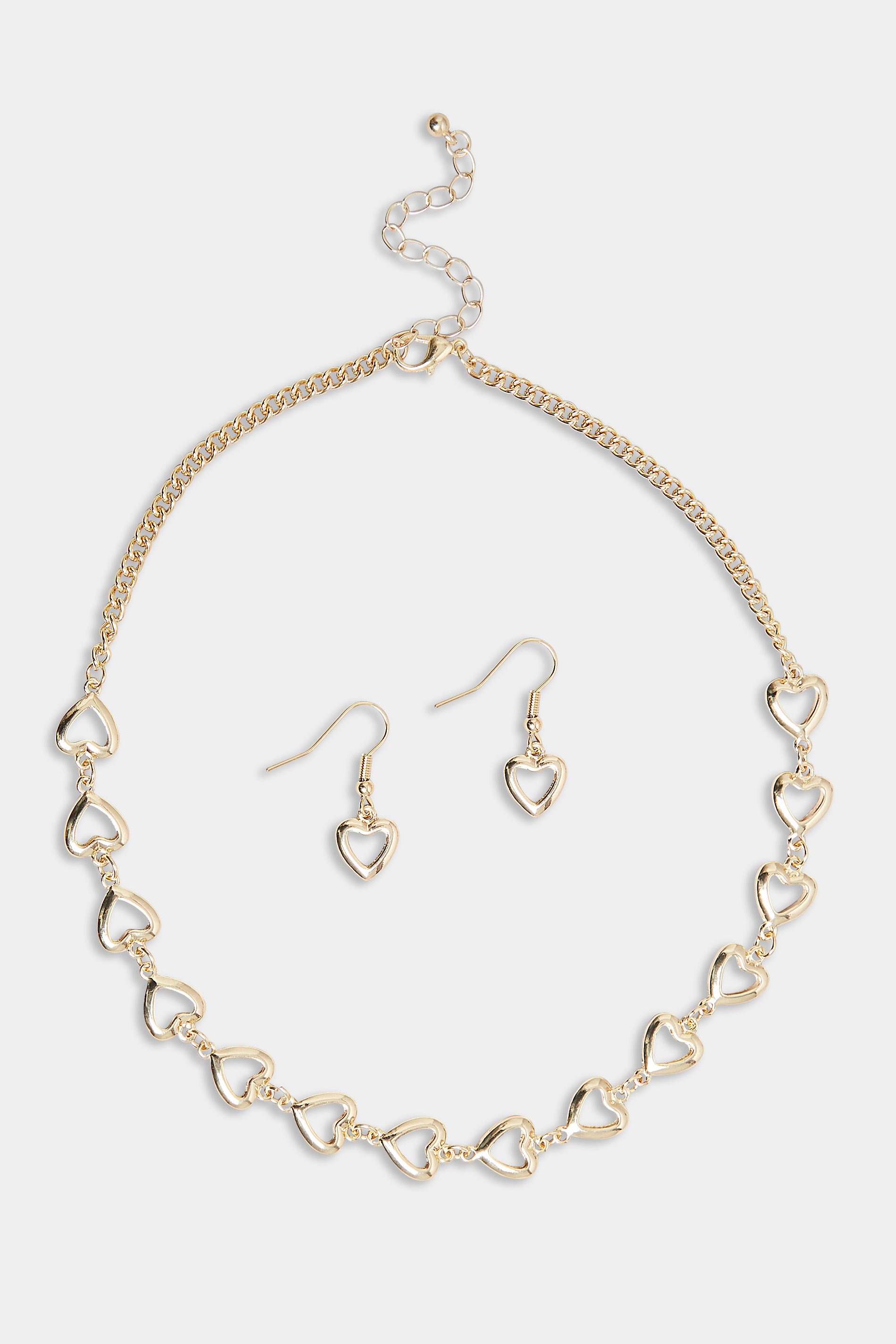 2 PACK Gold Heart Necklace & Earring Set | Yours Clothing  2