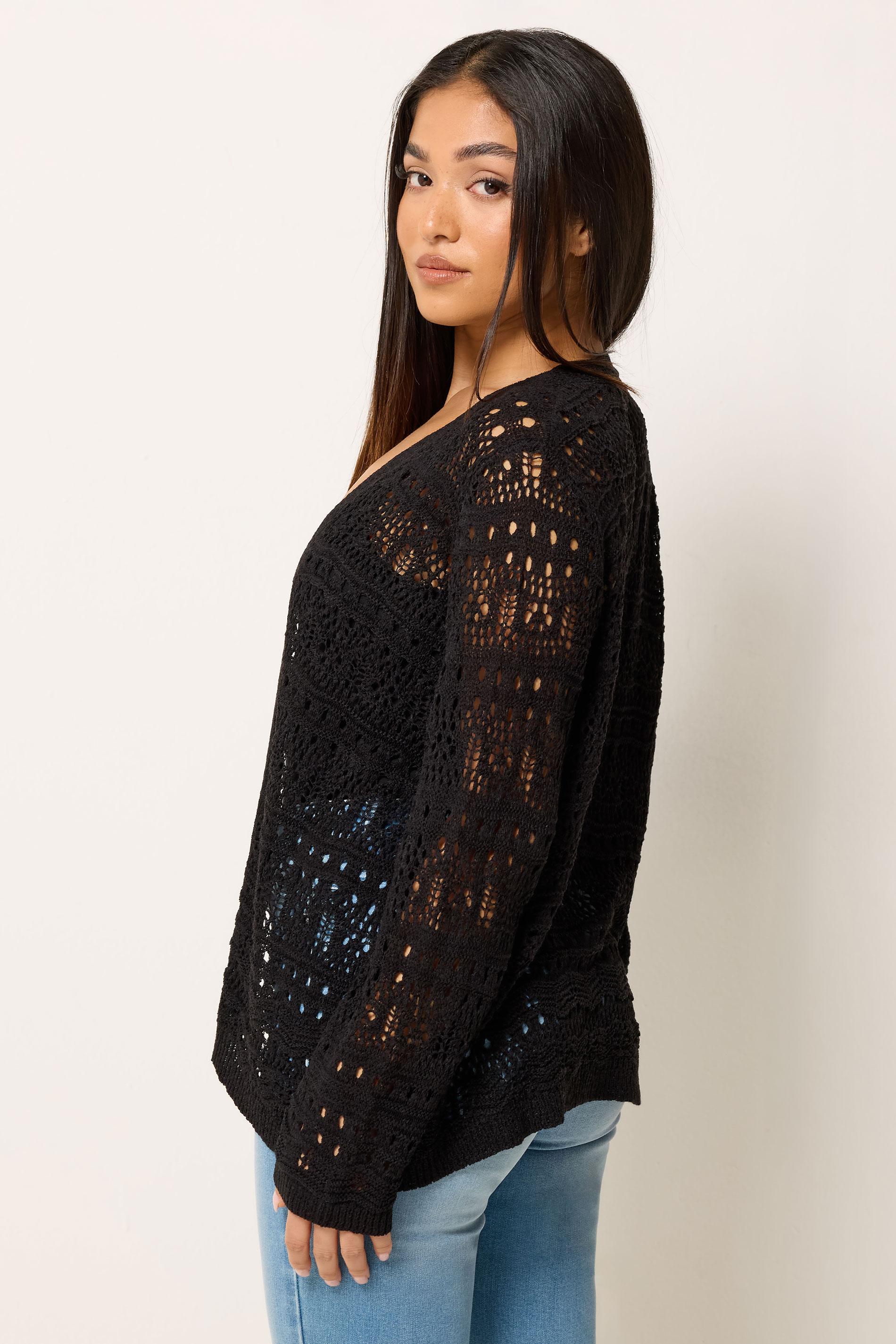 M&Co Petite Black Open Front Crochet Cardigan | M&Co 2