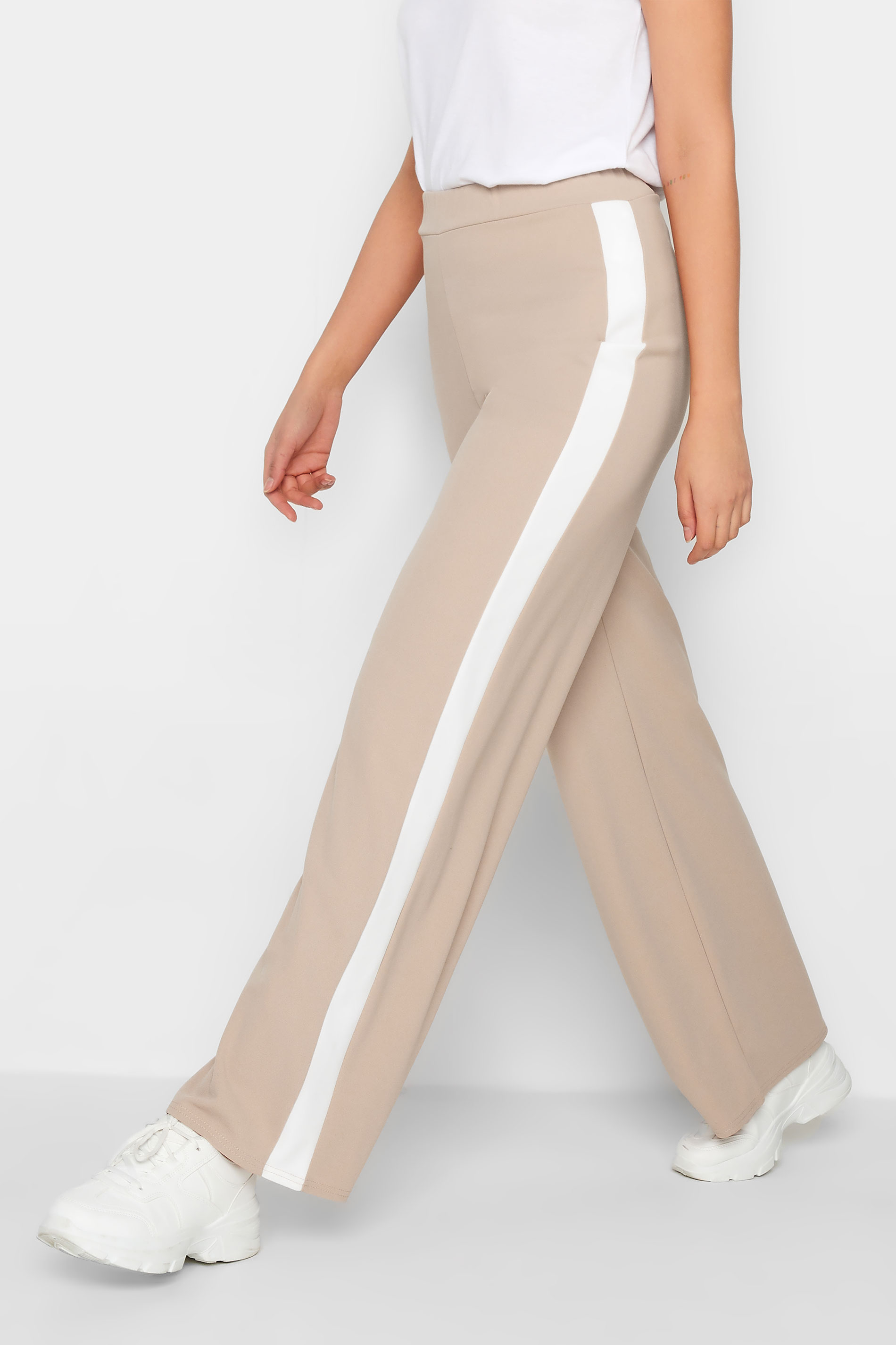 LTS Tall Women's Cream Side Stripe Wide Leg Trousers | Long Tall Sally 1