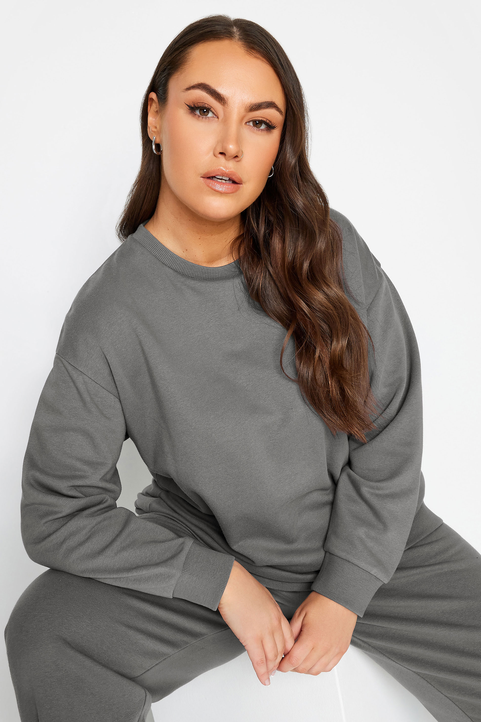 YOURS Plus Size Grey Crew Neck Sweatshirt | Yours Clothing 1