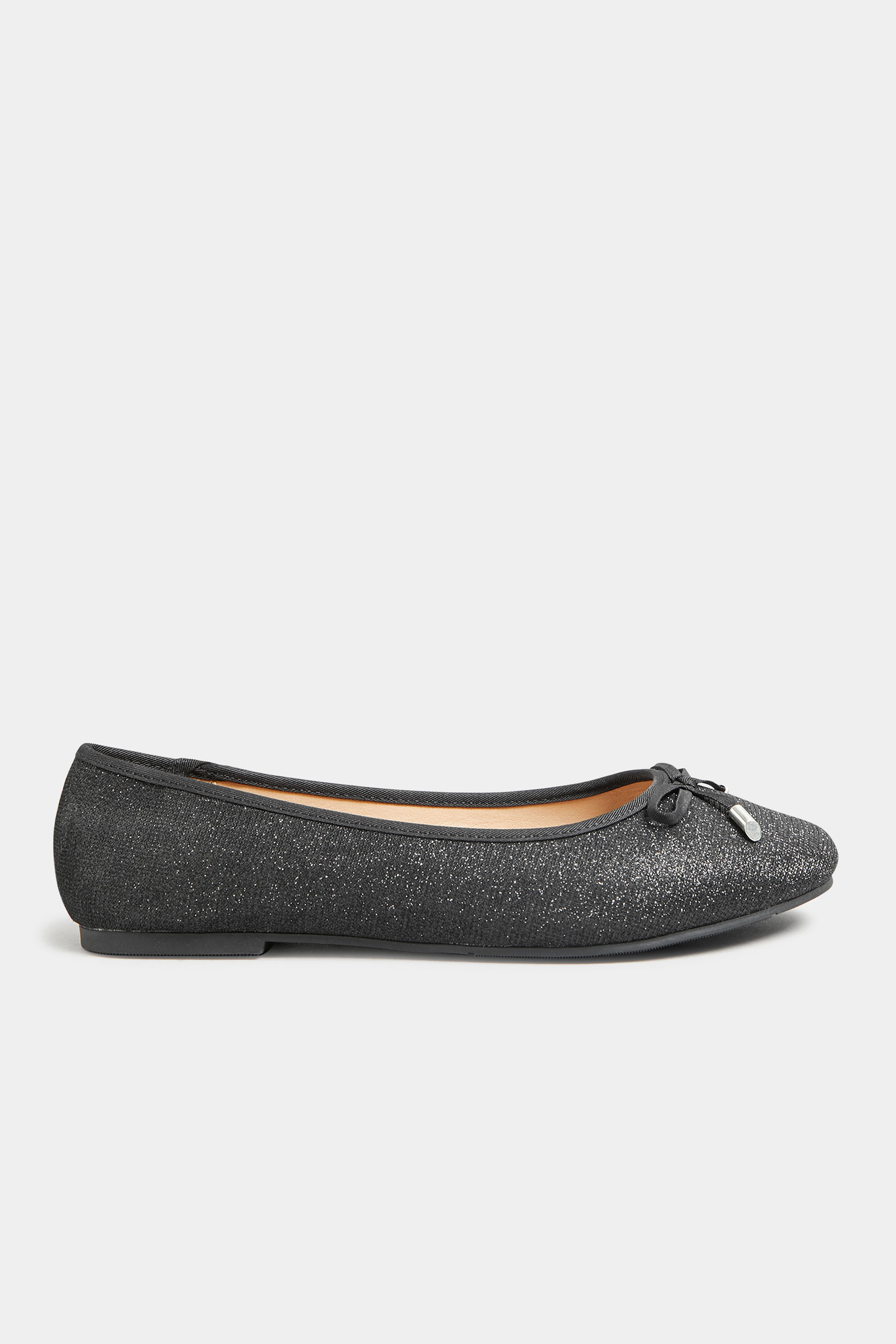 Continu Spaans Voorgevoel Black Glitter Ballerina Pumps In Wide E Fit & Extra Wide EEE Fit | Yours  Clothing