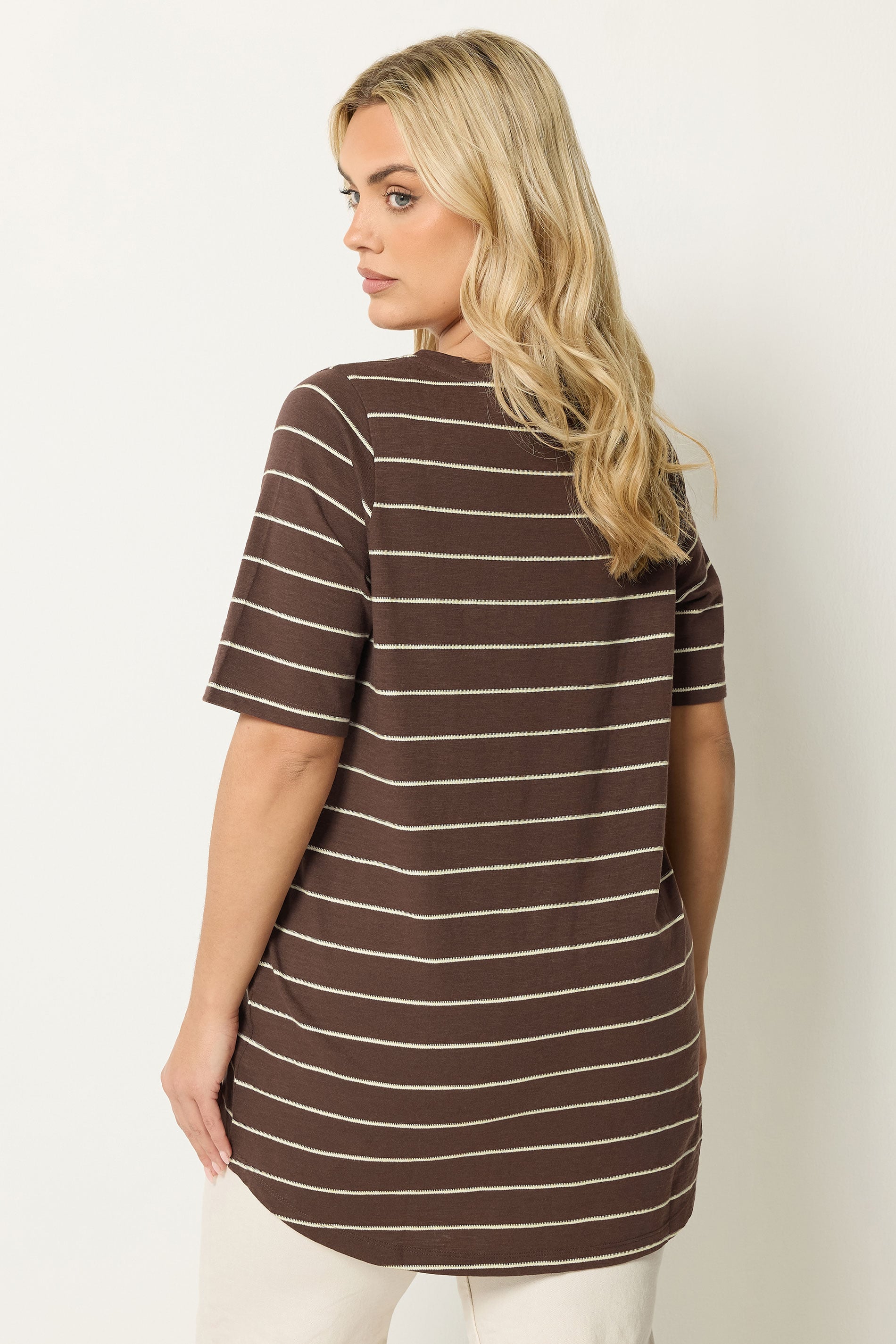 YOURS Plus Size Chocolate Brown Stripe T-Shirt | Yours Clothing 2
