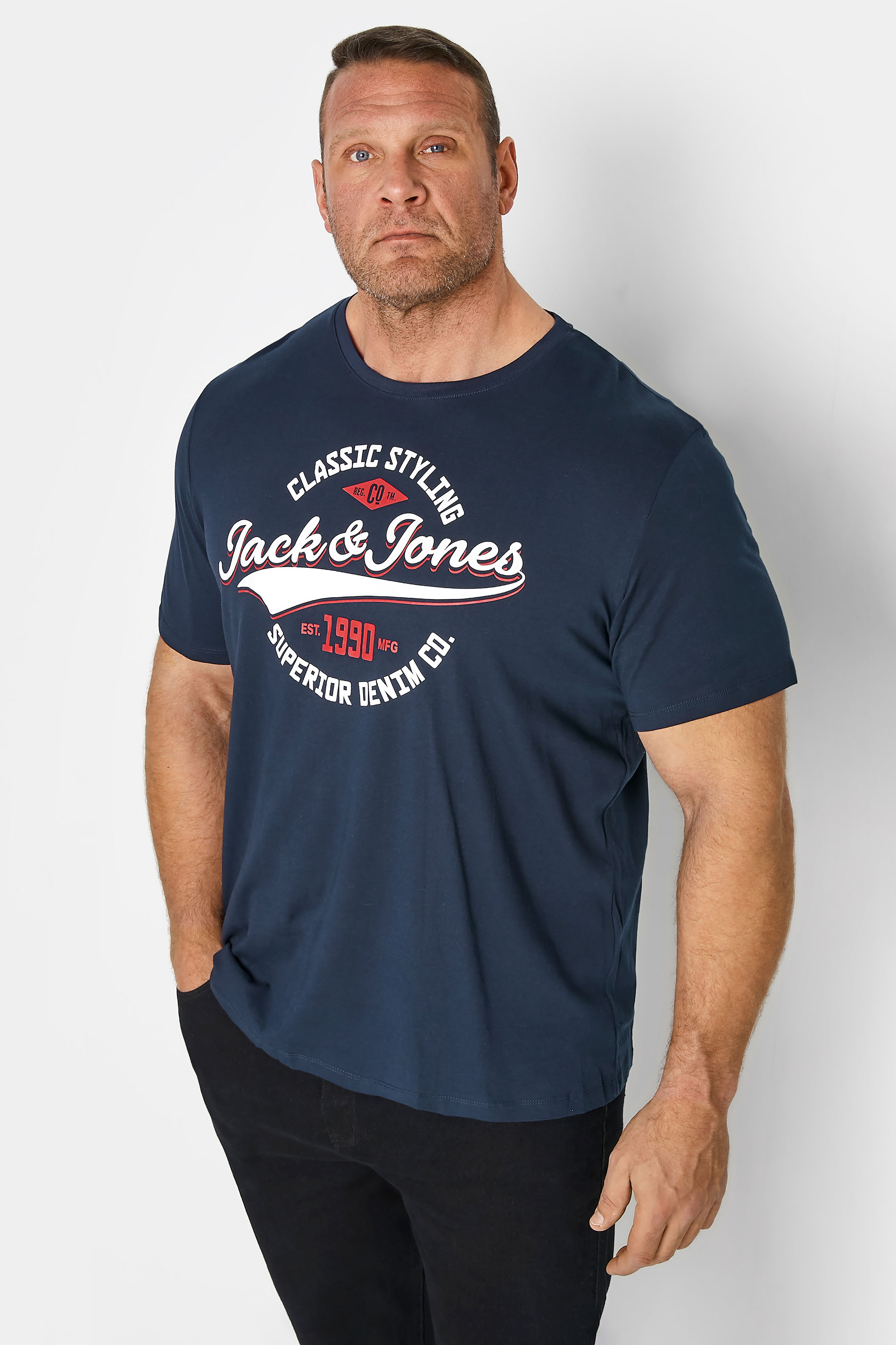 JACK & JONES Navy Logo T-Shirt | BadRhino 1