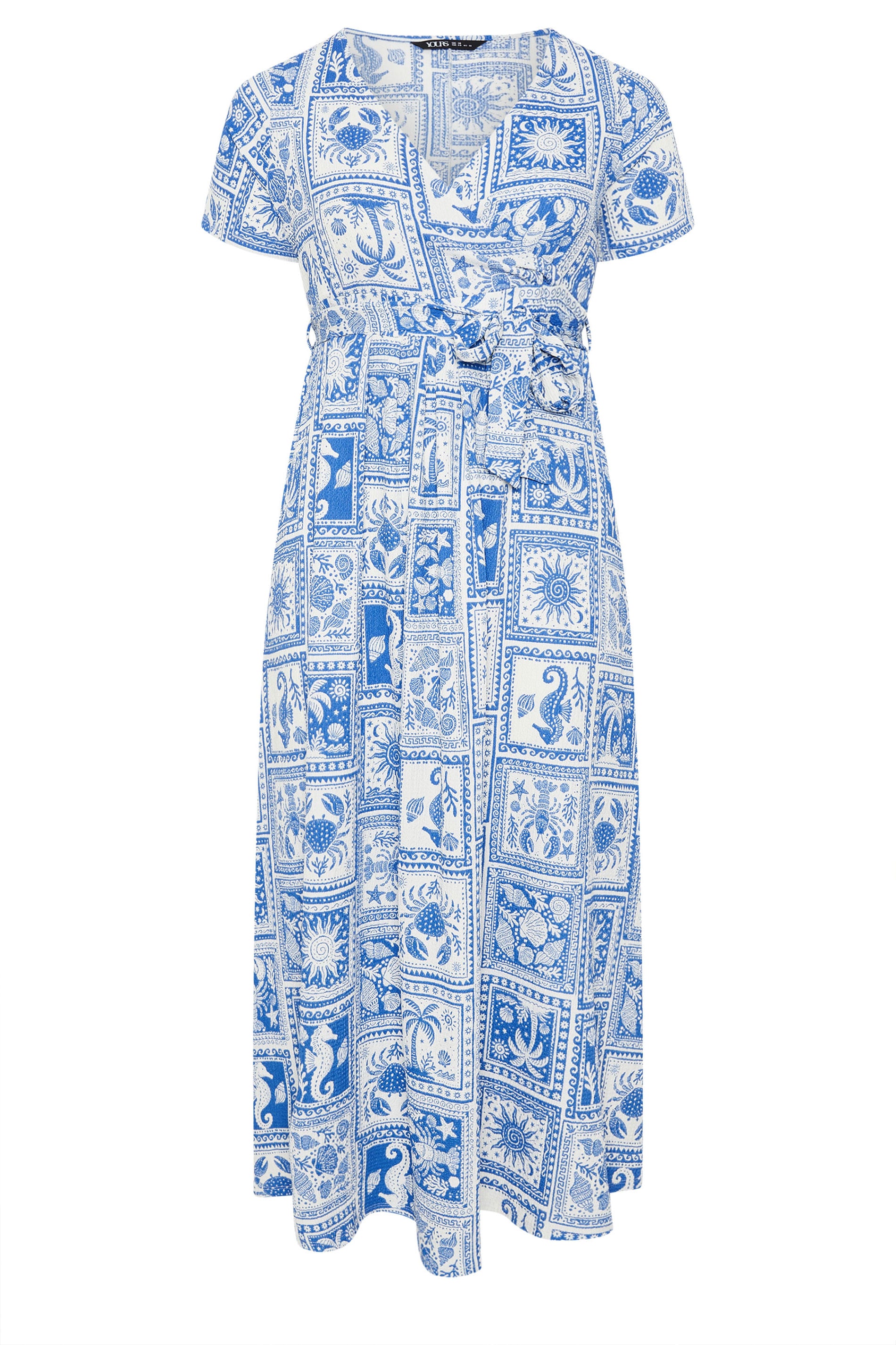 YOURS Plus Size Blue Mixed Palm Tree Wrap Front Dress | Yours Clothing 5
