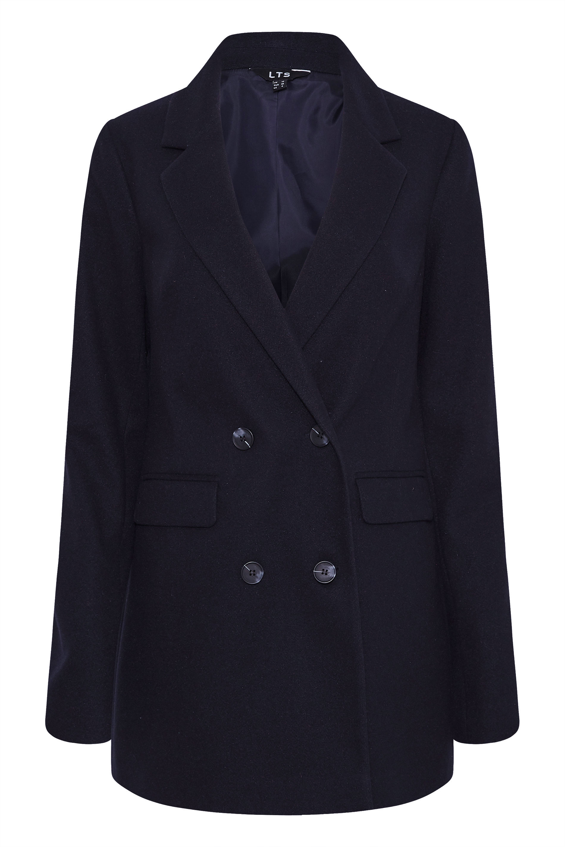 LTS Tall Women's Navy Blue Double Breasted Brushed Jacket | Long Tall Sally 2