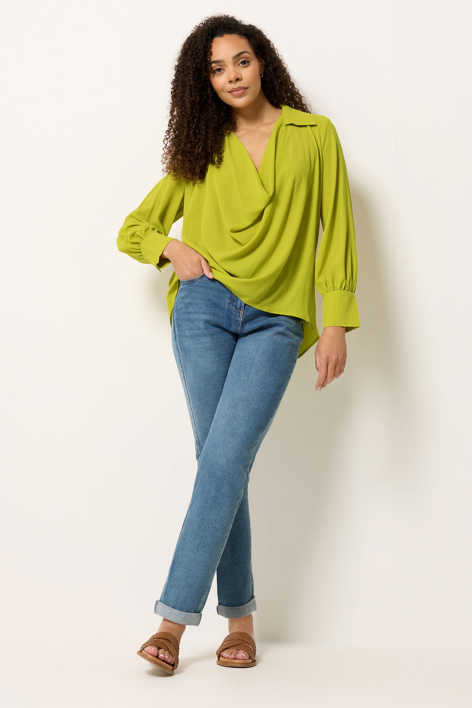 M&Co Green Drape Front Blouse | M&Co 1