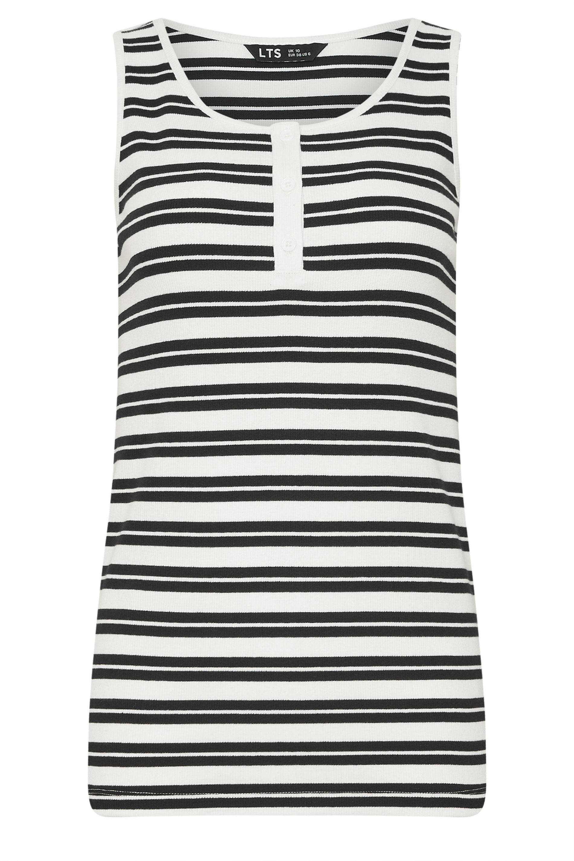 LTS Tall Women's Black & White Stripe Ribbed Placket Vest | Long Tall Sally 7