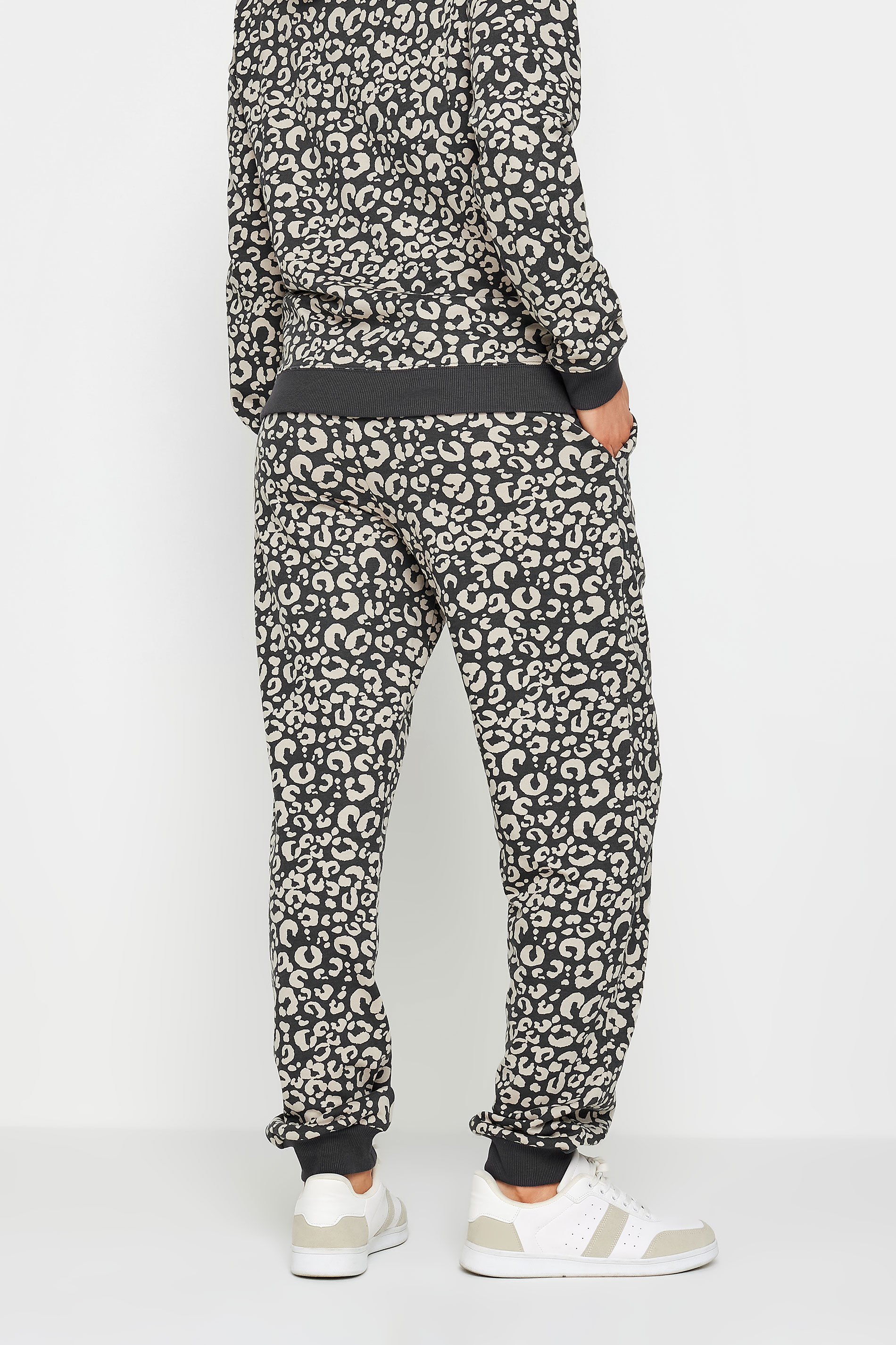 LTS Tall Women's Charcoal Grey & Brown Leopard Print Cuffed Joggers | Long Tall Sally 3