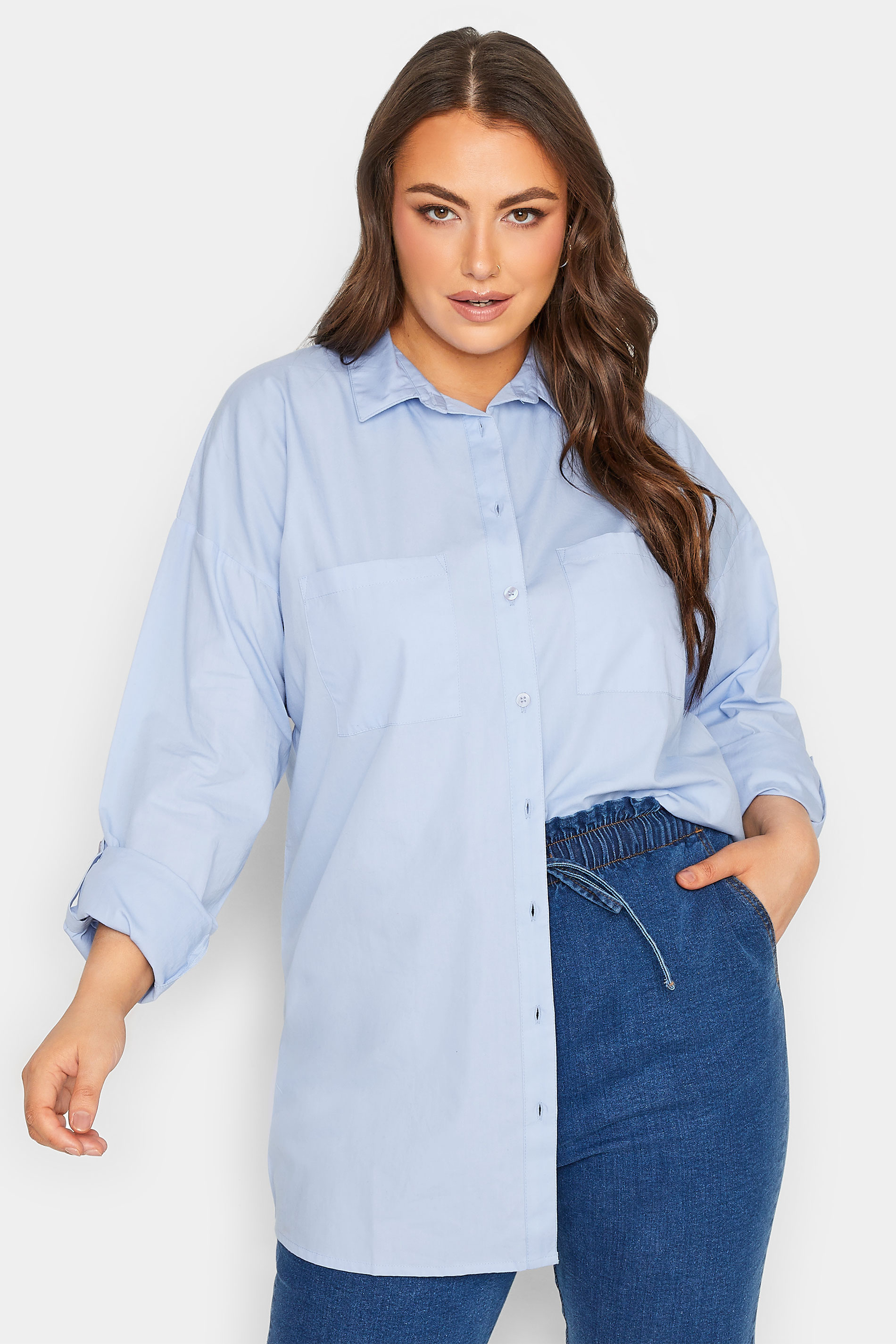 YOURS FOR GOOD Plus Size Blue Oversized Shirt | Yours Clothing  1