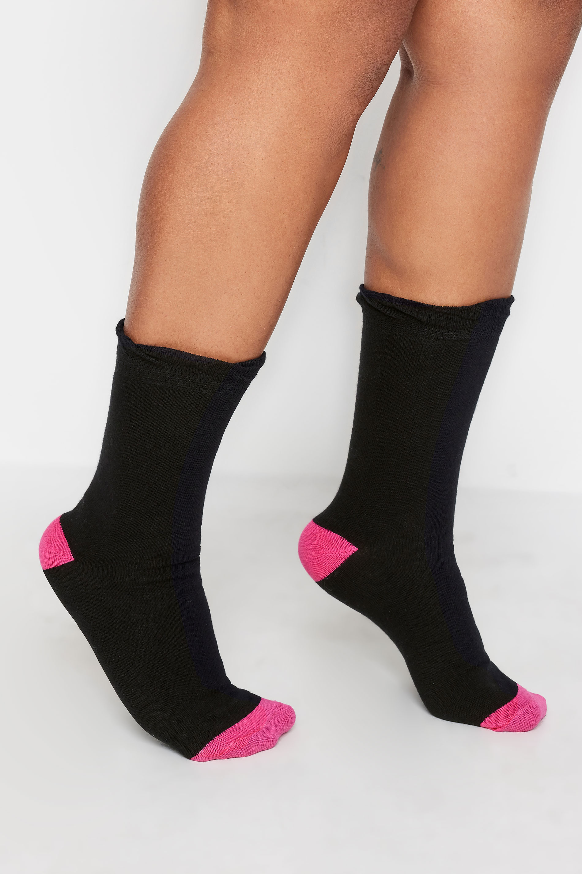 YOURS 5 PACK Black Contrasting Heel Socks | Yours Clothing 2