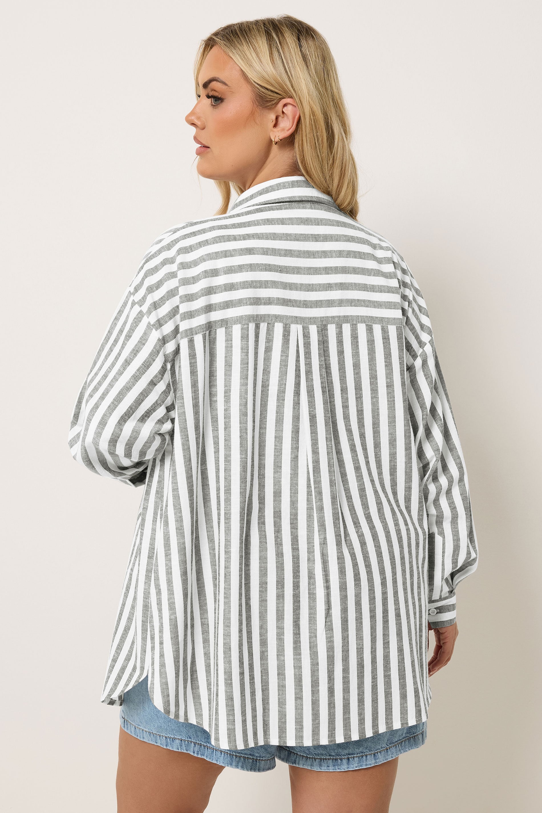 YOURS Plus Size Black & White Linen Stripe Shirt | Yours Clothing 2