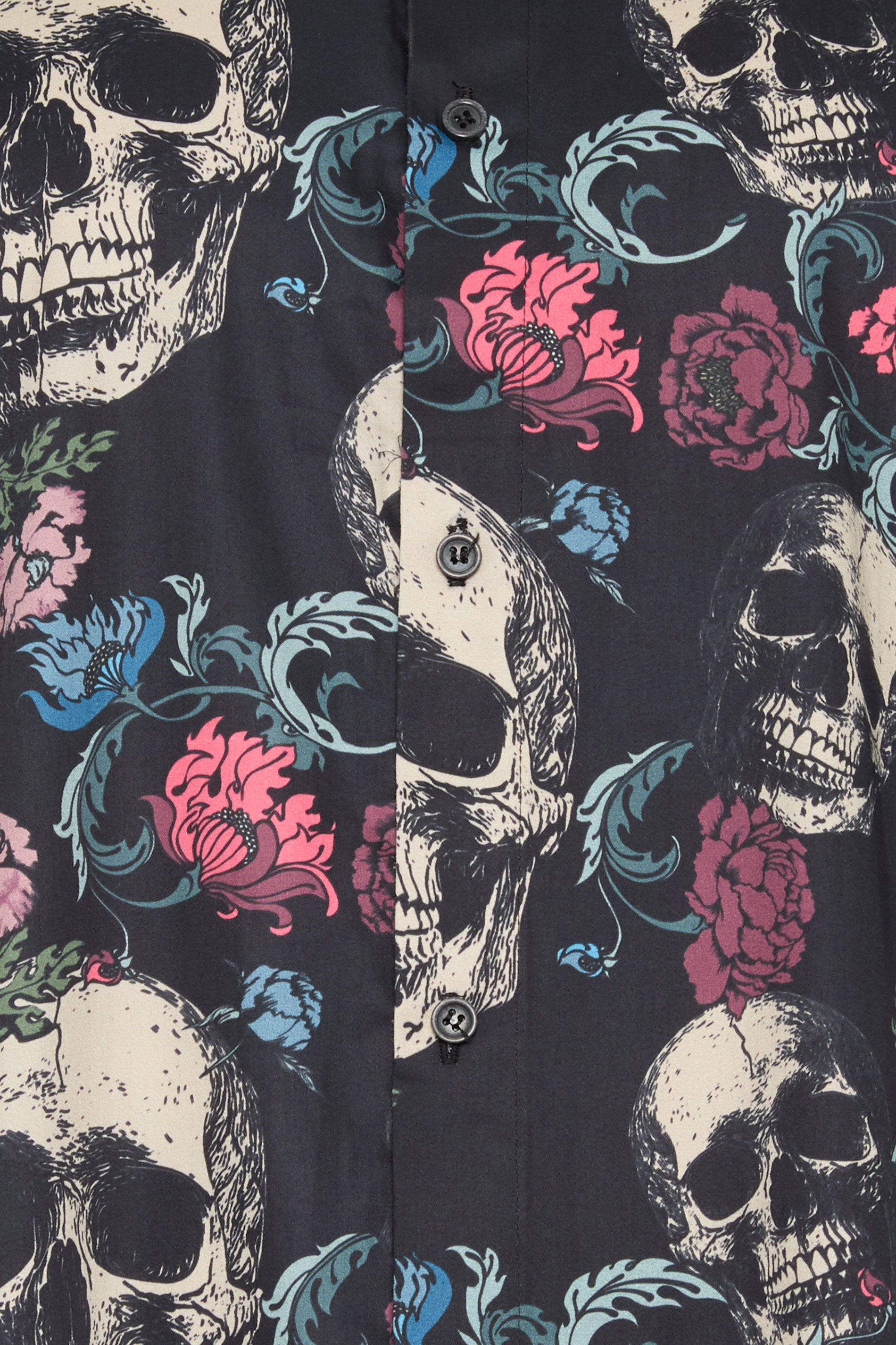 KAM Big & Tall Black Floral Skull Print Shirt | BadRhino 5