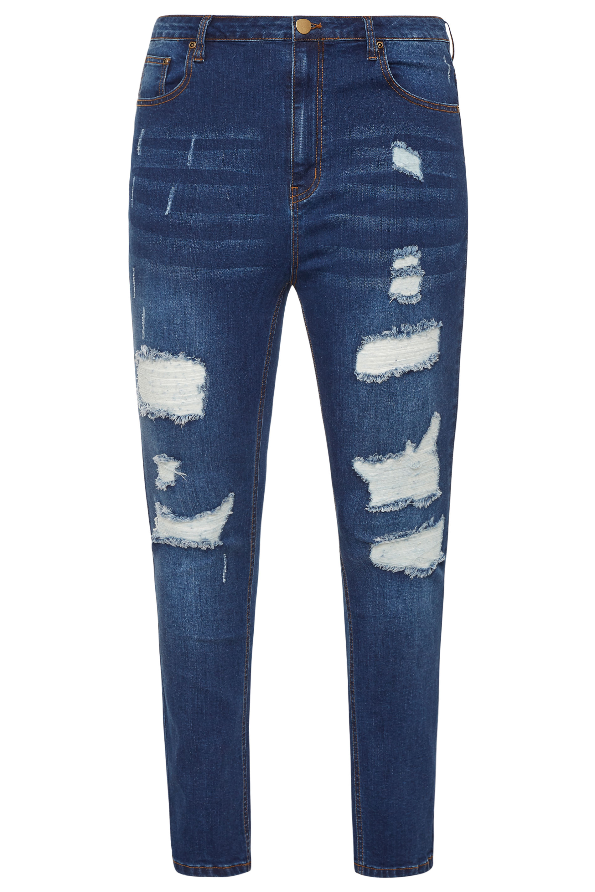 Dark Blue Extreme Distressed Ripped Skinny Stretch AVA Jeans | Yours ...