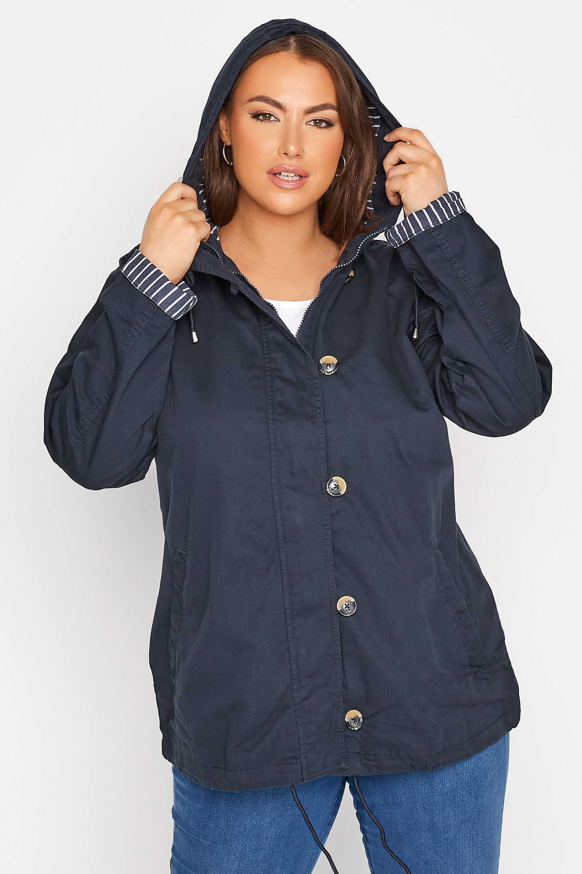 Plus Size Dark Blue Contrast Parka Jacket | Yours Clothing  2