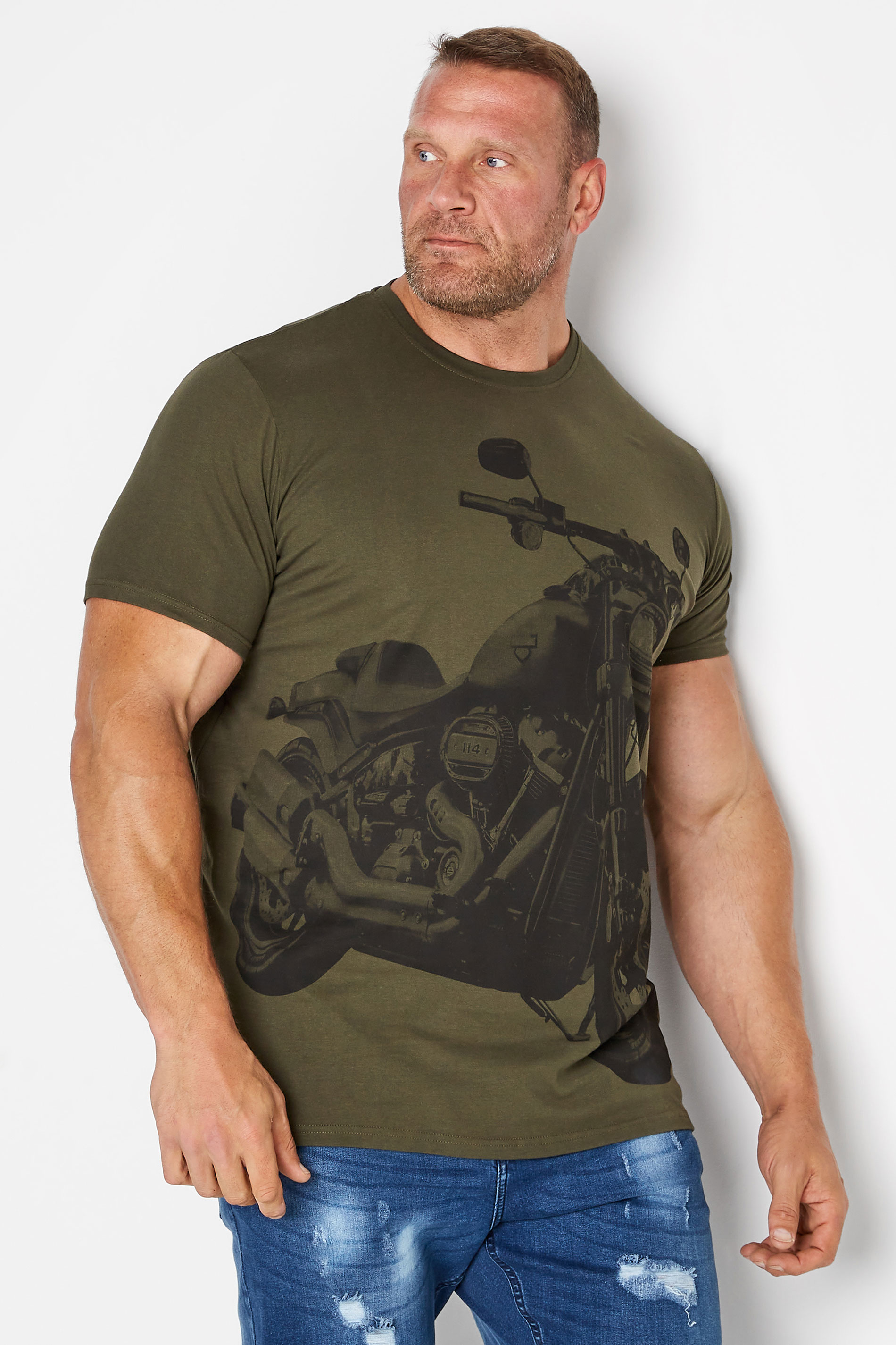 BadRhino Big & Tall Khaki Green Motorbike Print T-Shirt 1