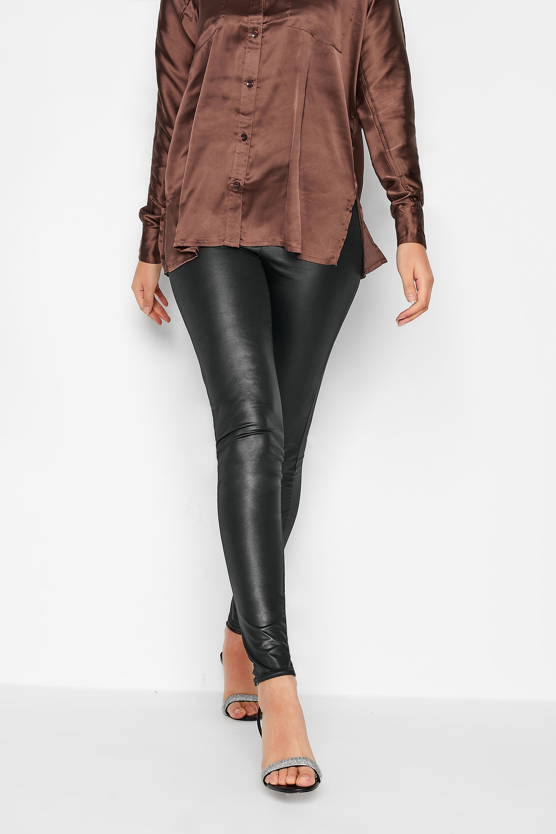 Tall Women's LTS Black Faux Leather Look Leggings | Long Tall Sally 1