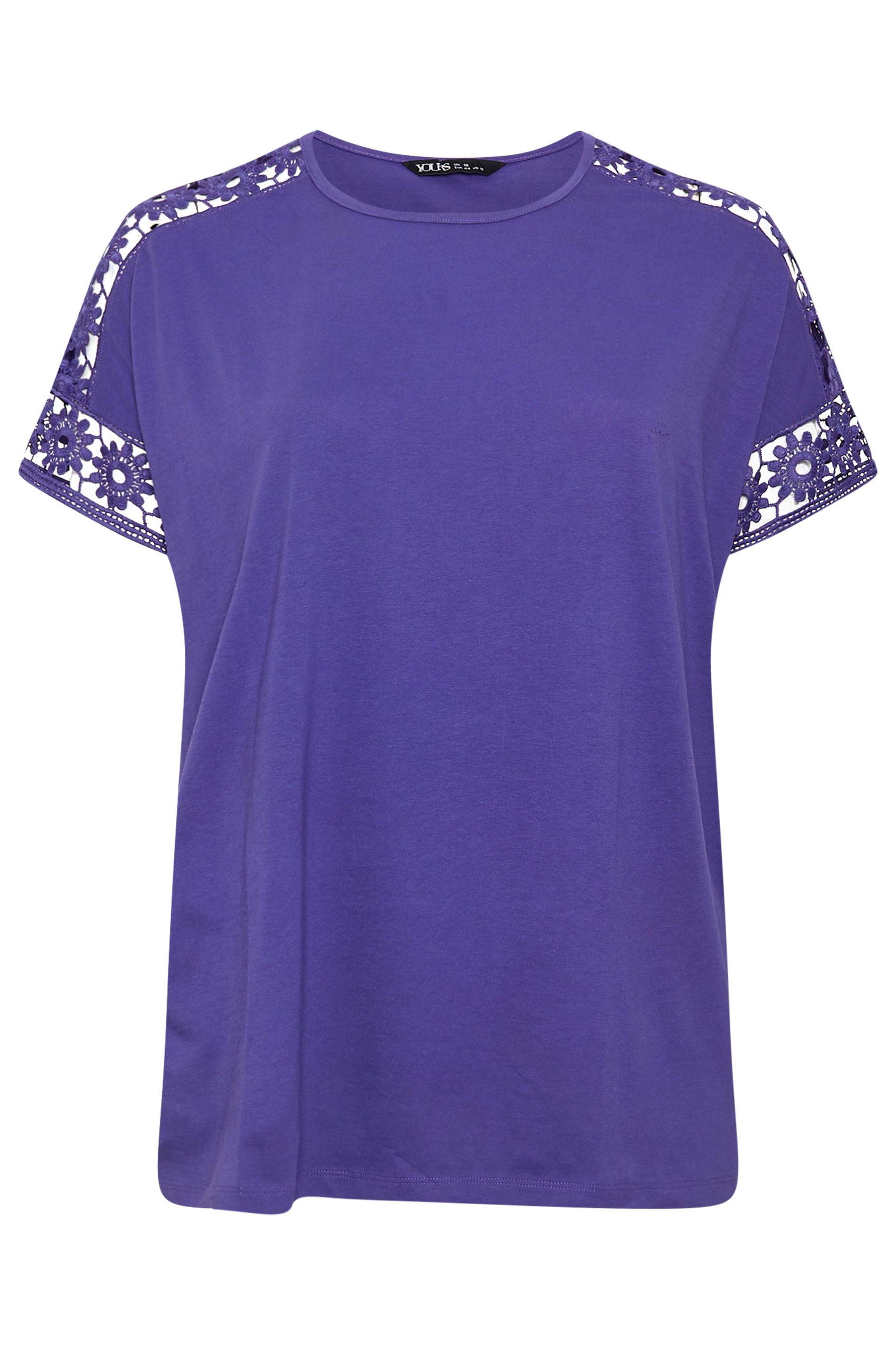 YOURS Plus Size Purple Crochet Sleeve T-Shirt | Yours Clothing 5