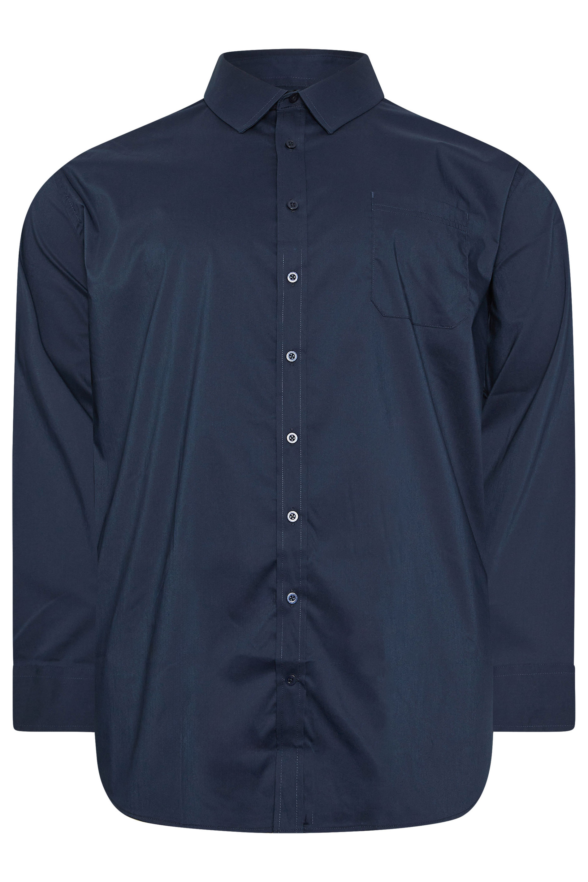D555 Big & Tall Navy Blue Long Sleeve Non Iron Stretch Shirt | BadRhino 2